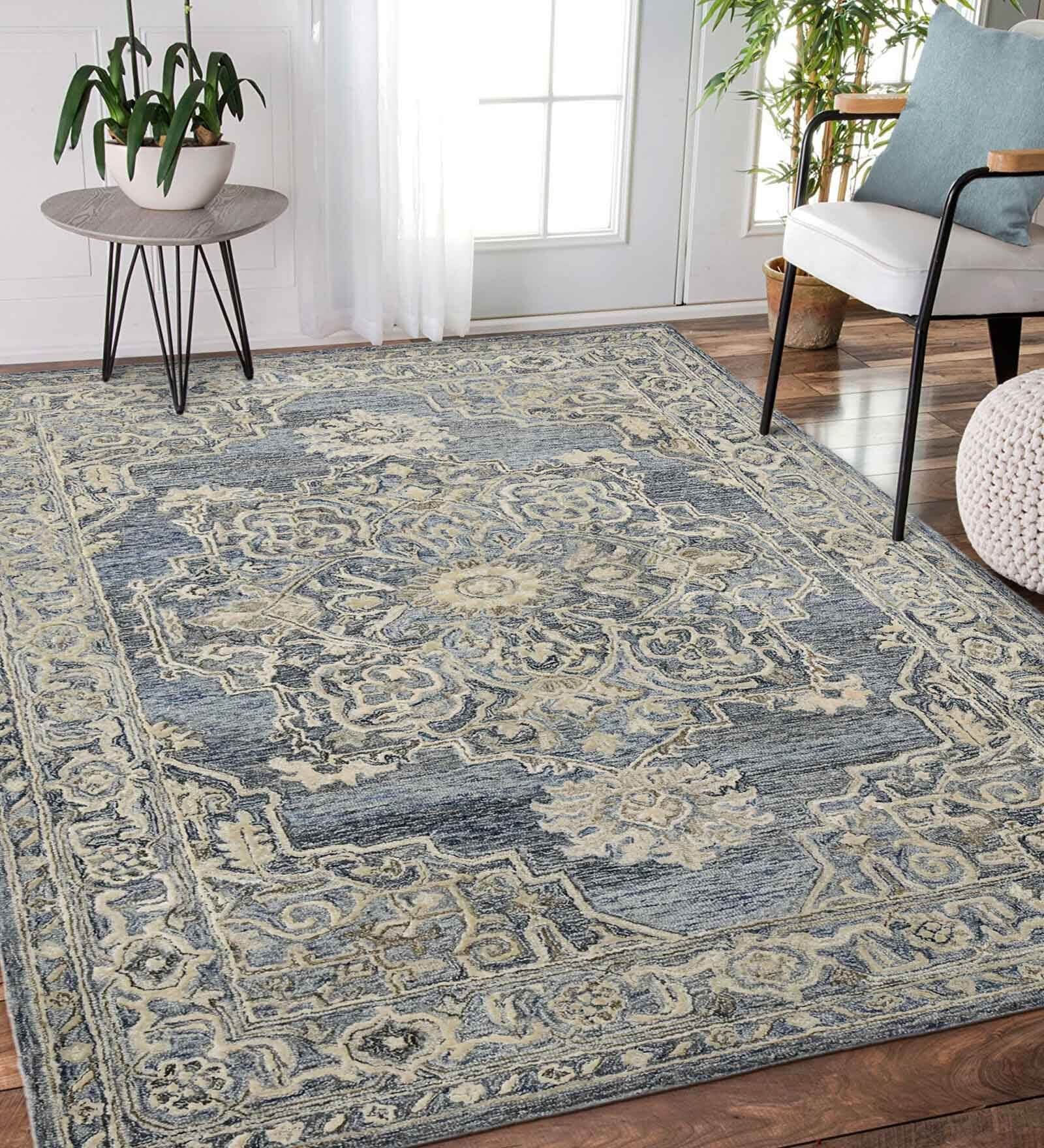 Grey Persian Viscose 8 ft x 10 ft Hand Tufted Carpet