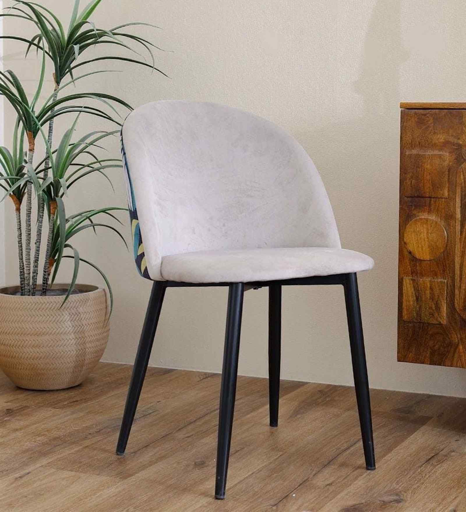 Denta Velvet Fabric Dining Chair In White Colour