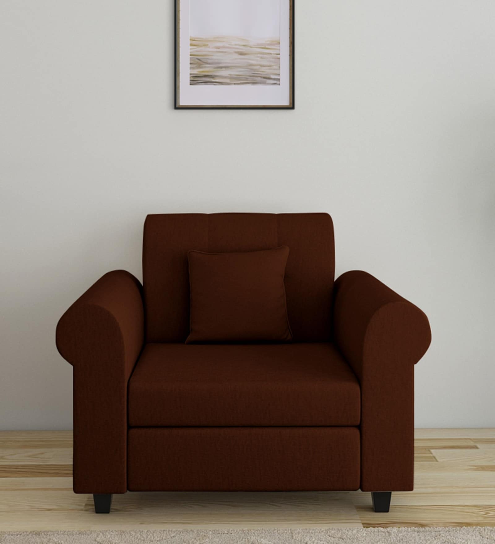 Derado Fabric 1 Seater Sofa in Coffee Brown Colour