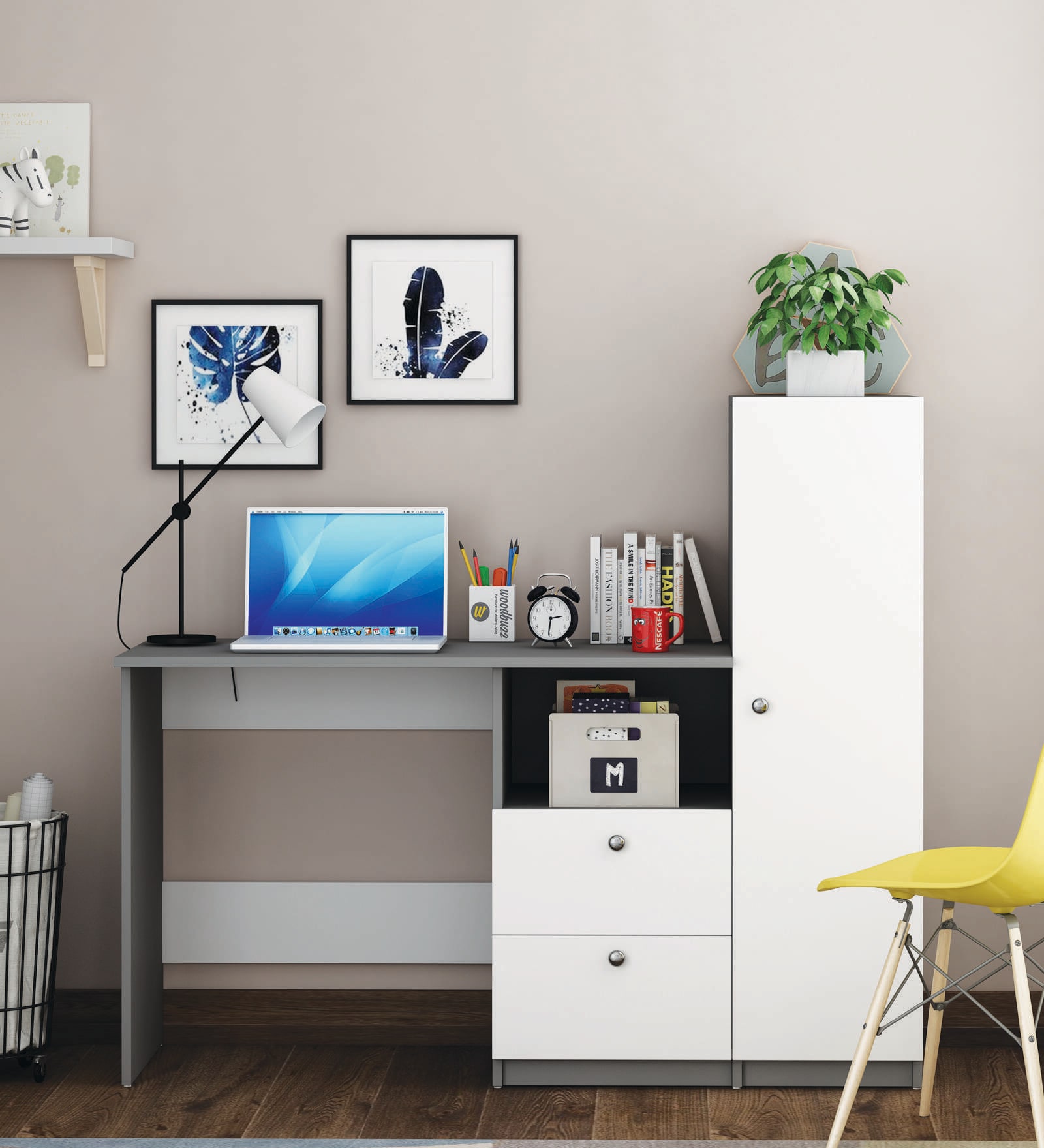 Derrick Study Table In Grey And Frosty White Finish Derrick Study Table In Grey And Frosty White Finish