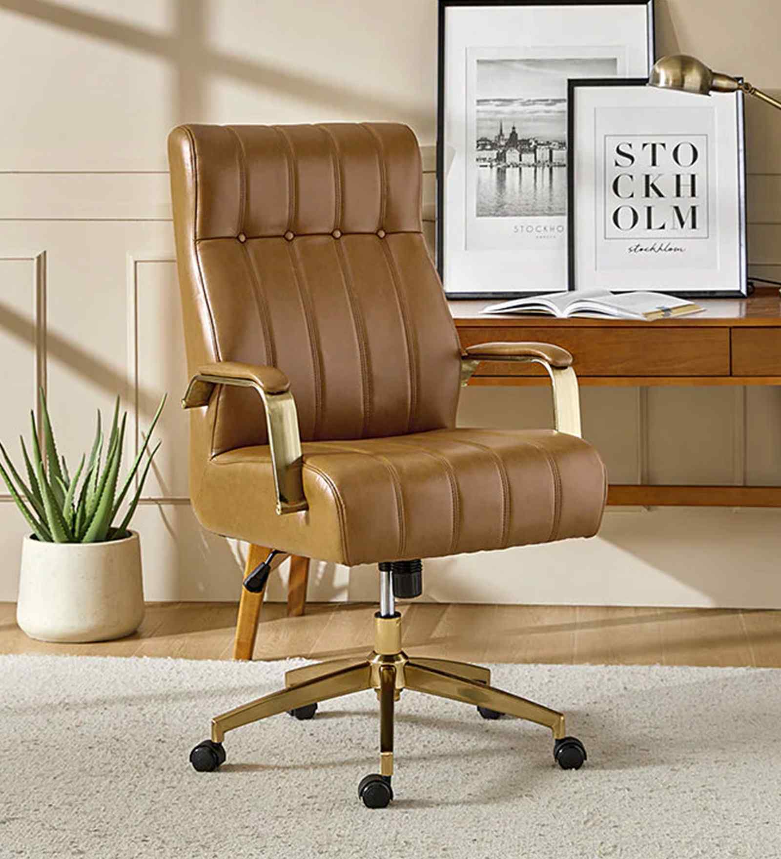 Derrus Leatherette Executive Chair In Tan Colour