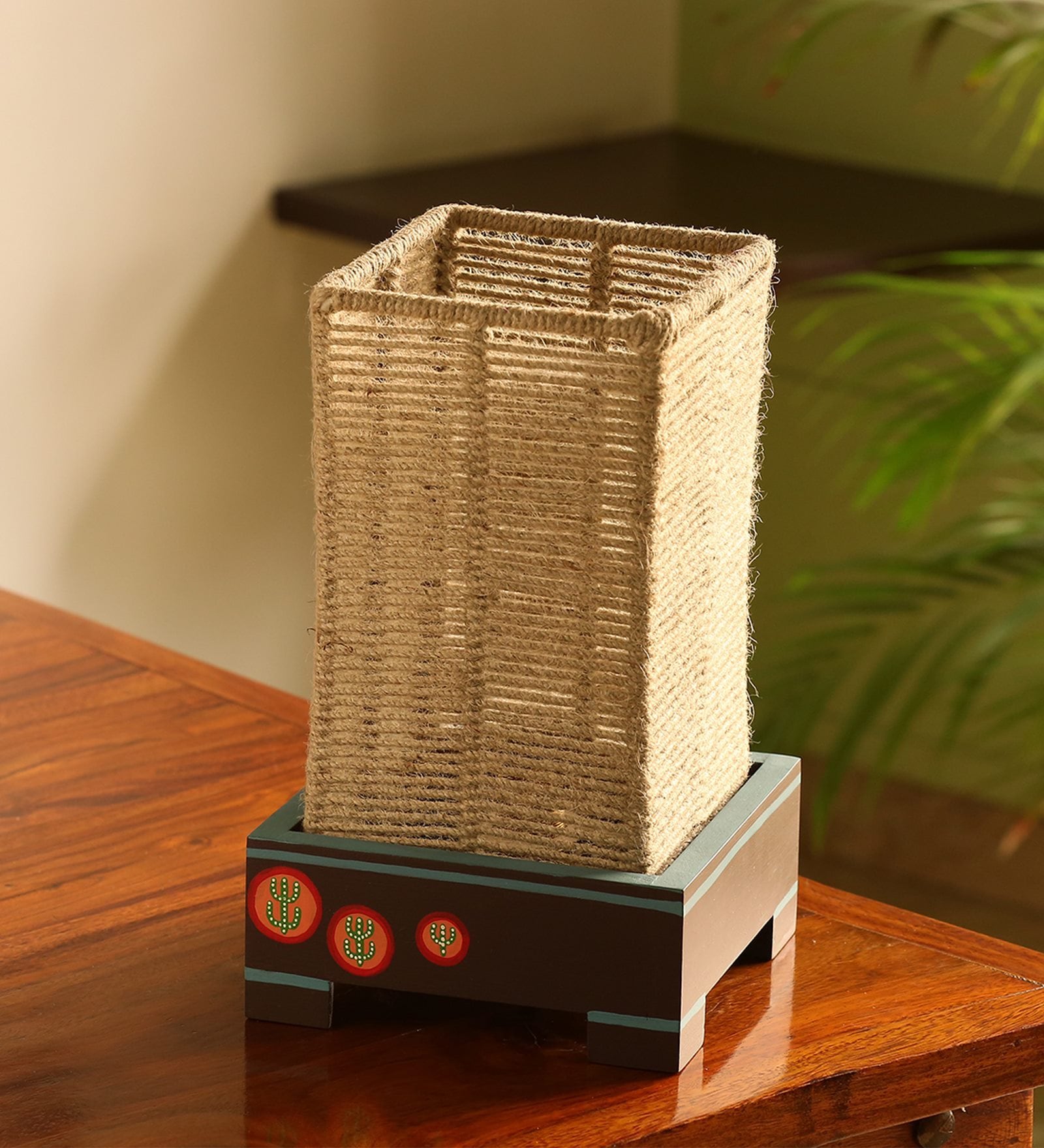 Desert Glow Brown Jute Shade Table Lamp with Dark Brown Base