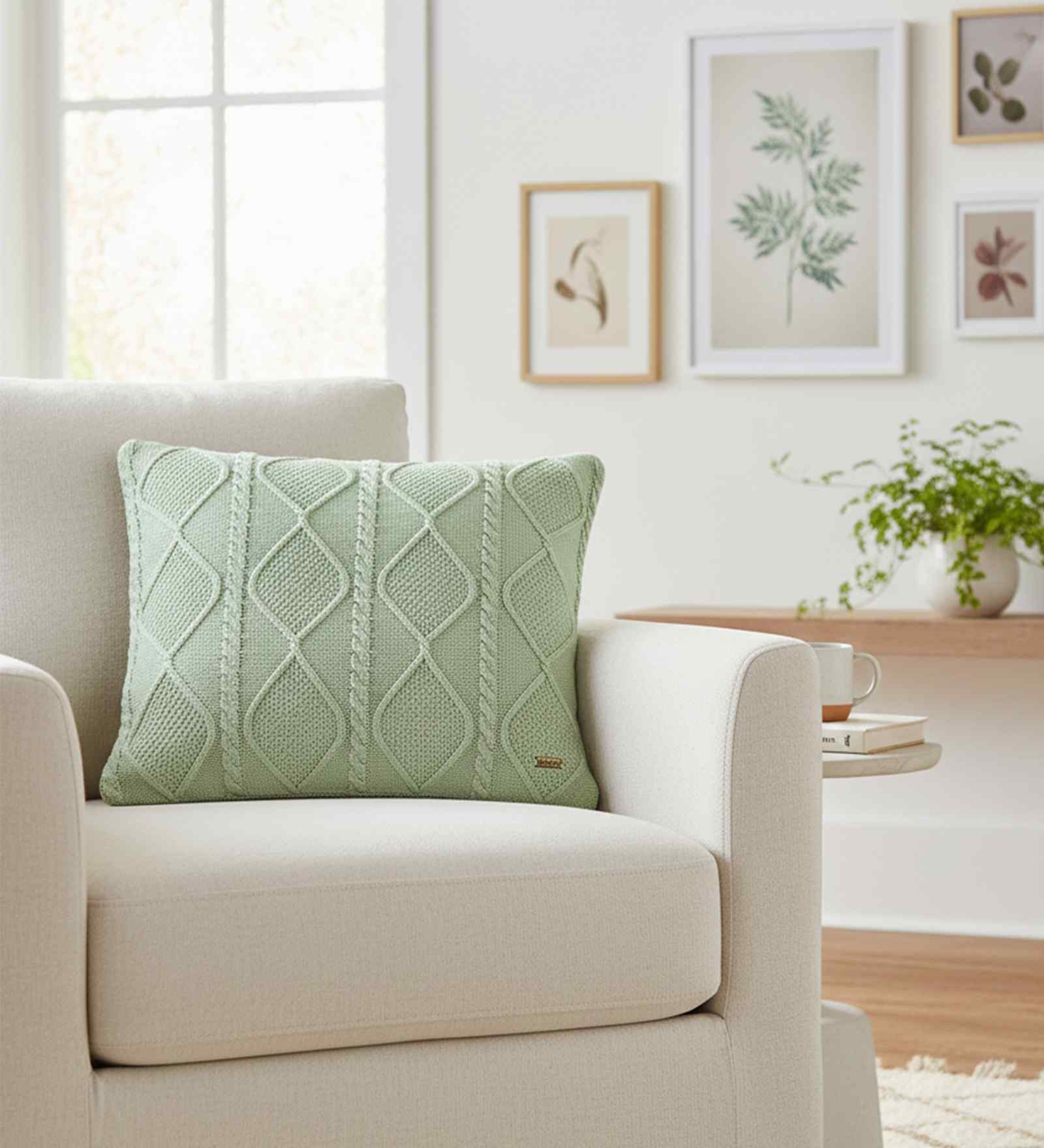 Desert Sage 100% Cotton Cable Moss 16X16 Inches Knitted Cushion Cover