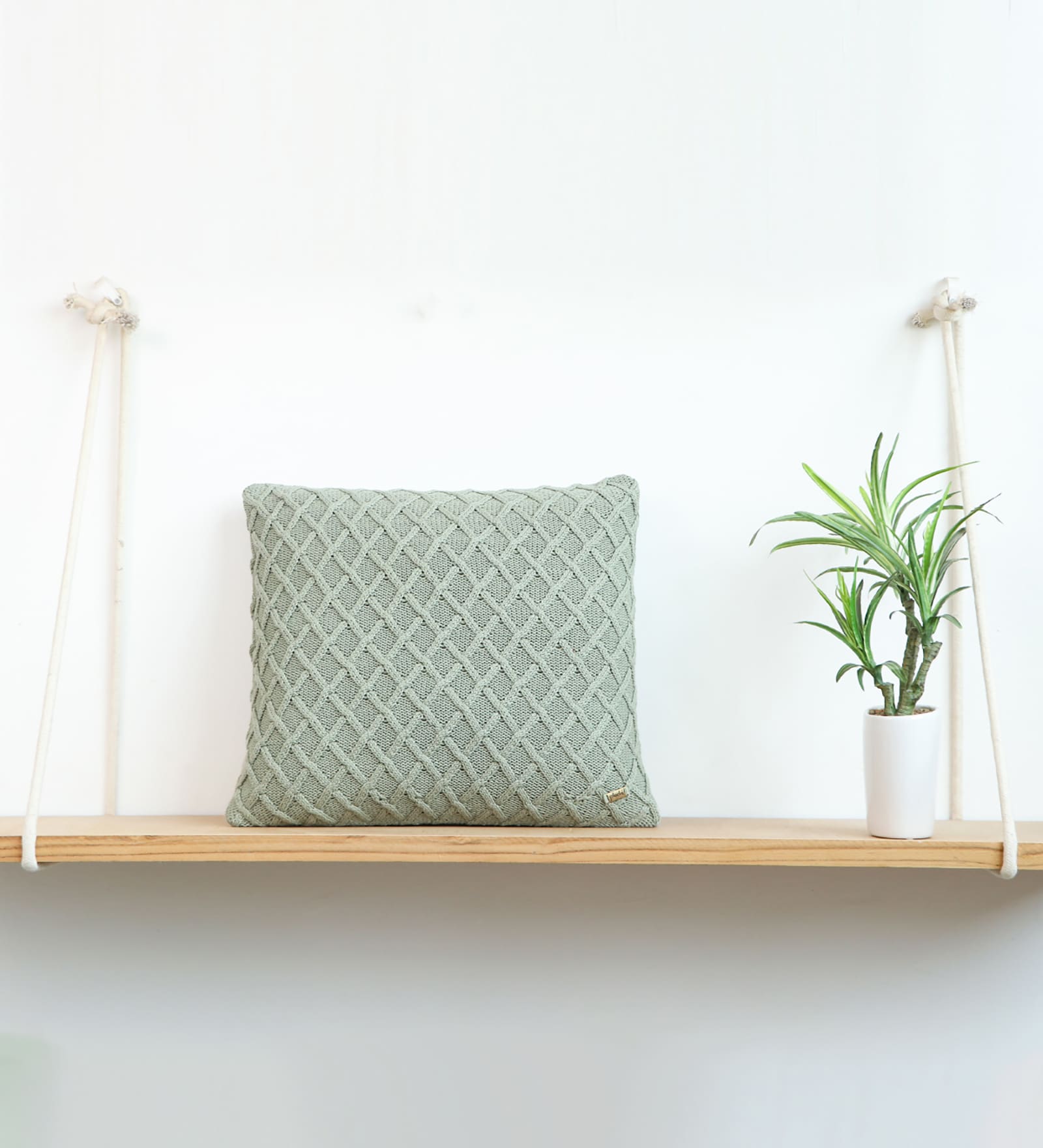 Desert Sage 100% Cotton Crest16X16 Inches Knitted Cushion Cover