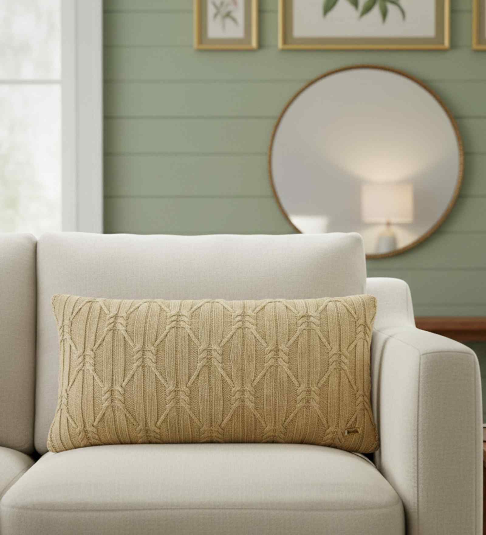 Desert Sand 100% Cotton Holly 12X20 Inches Knitted Cushion Cover