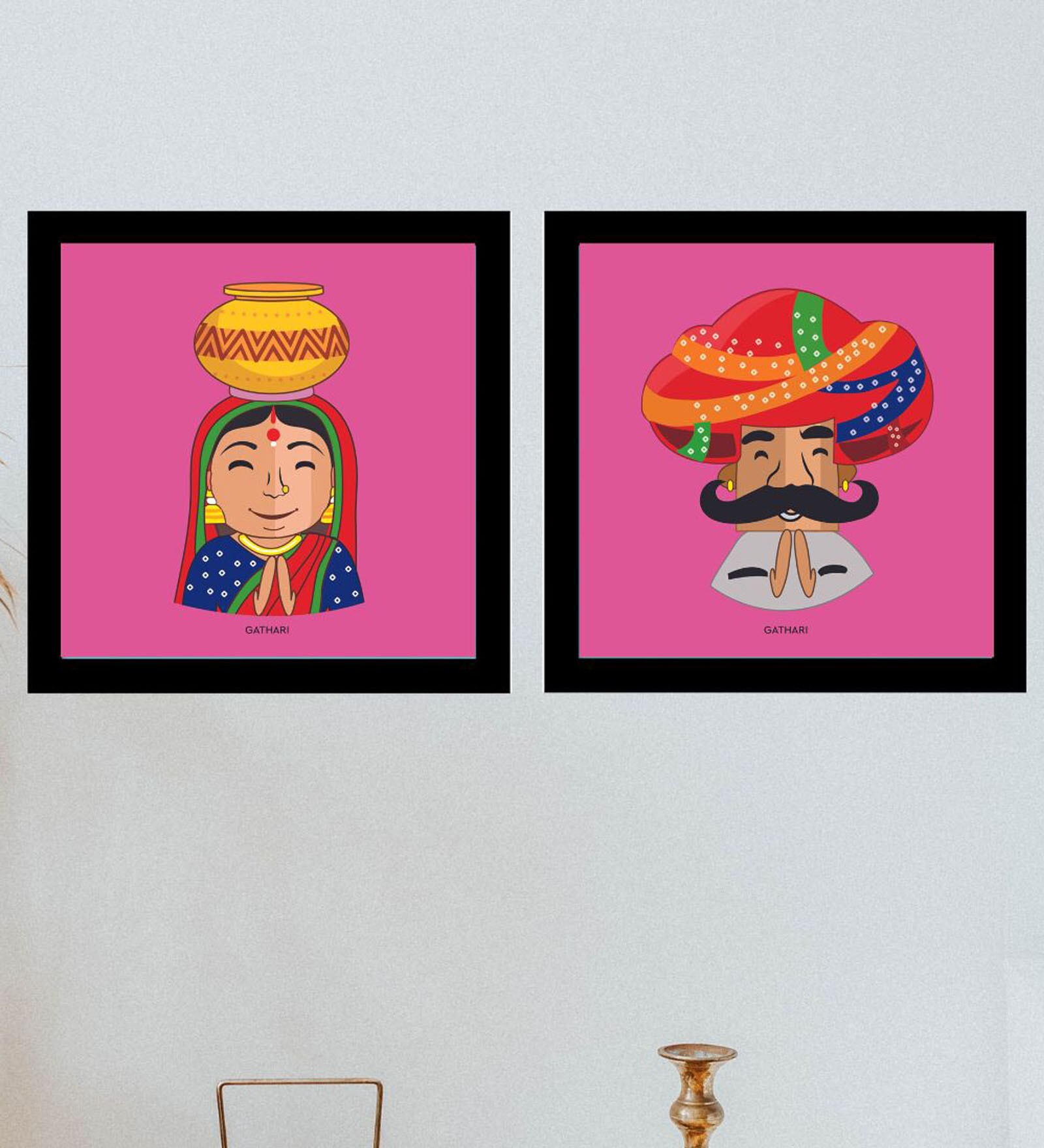 Conceptual Edge Works Pink Paper & Wood Framed People and Places Art Print Set of 2