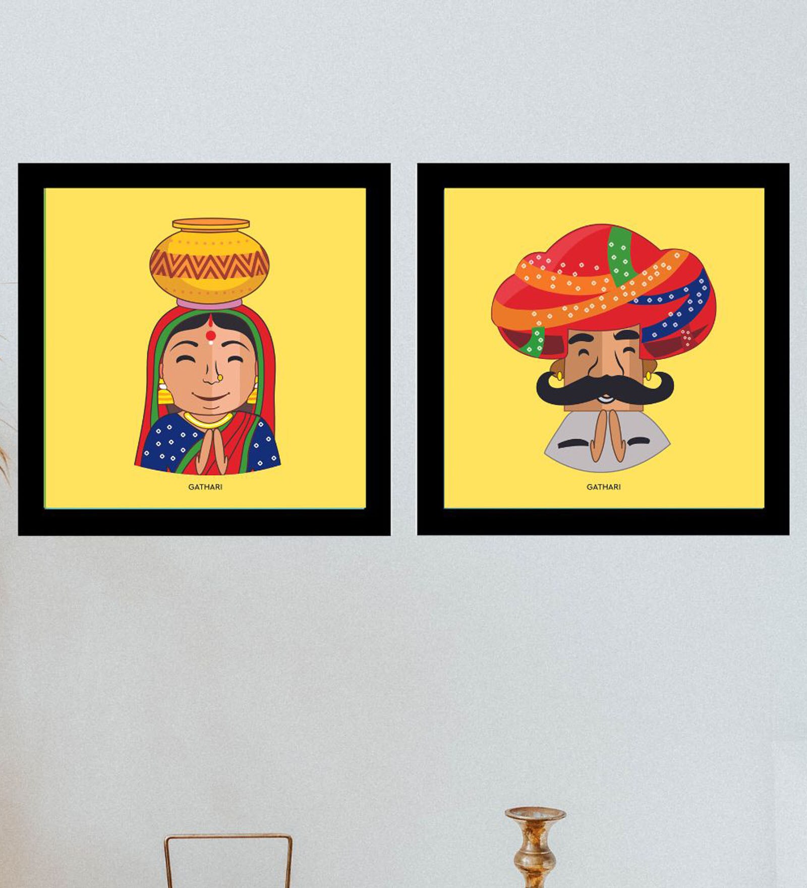 The Egyptian Prints Yellow Paper & Wood Framed People and Places Art Print Set of 2