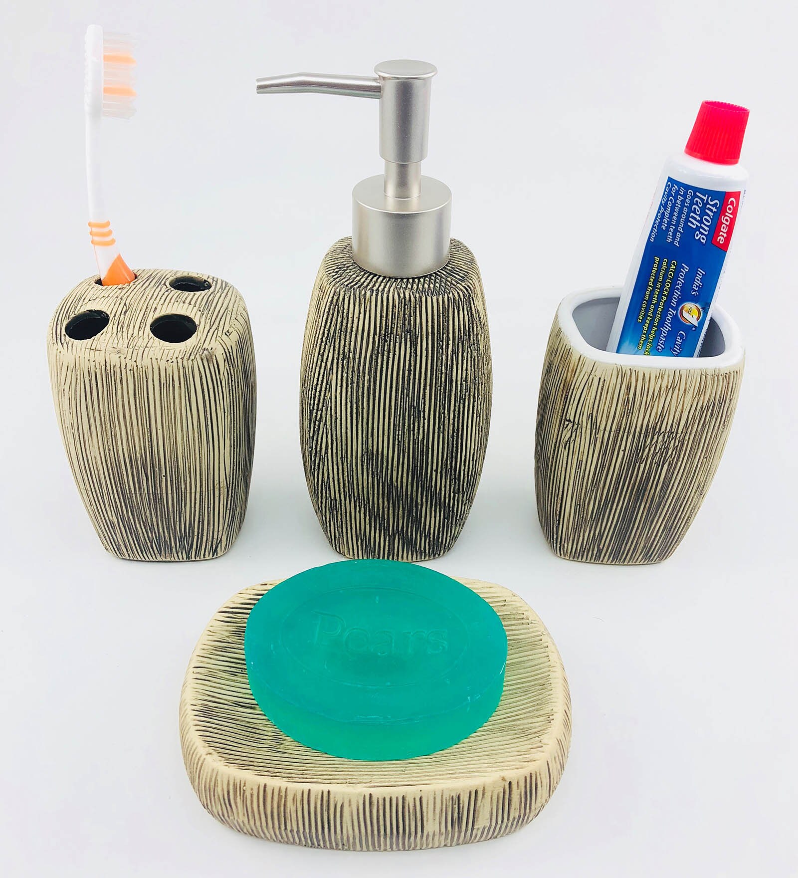 Ceramic Counter Top Bathroom Accessories in Multicolour, Set of 4