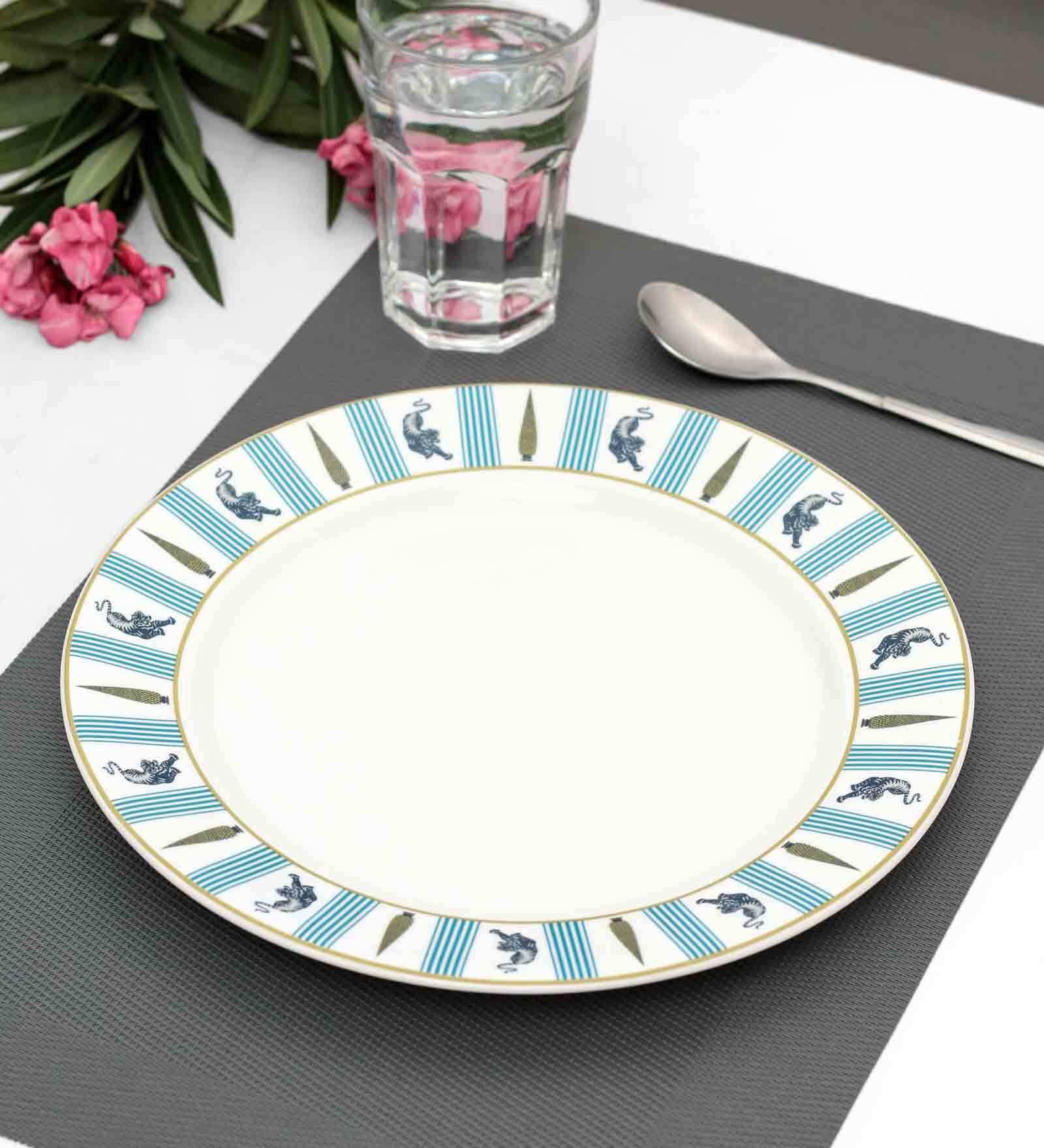 Designer Premium 10.5 Inch White & Blue Ceramic Dinner Plate