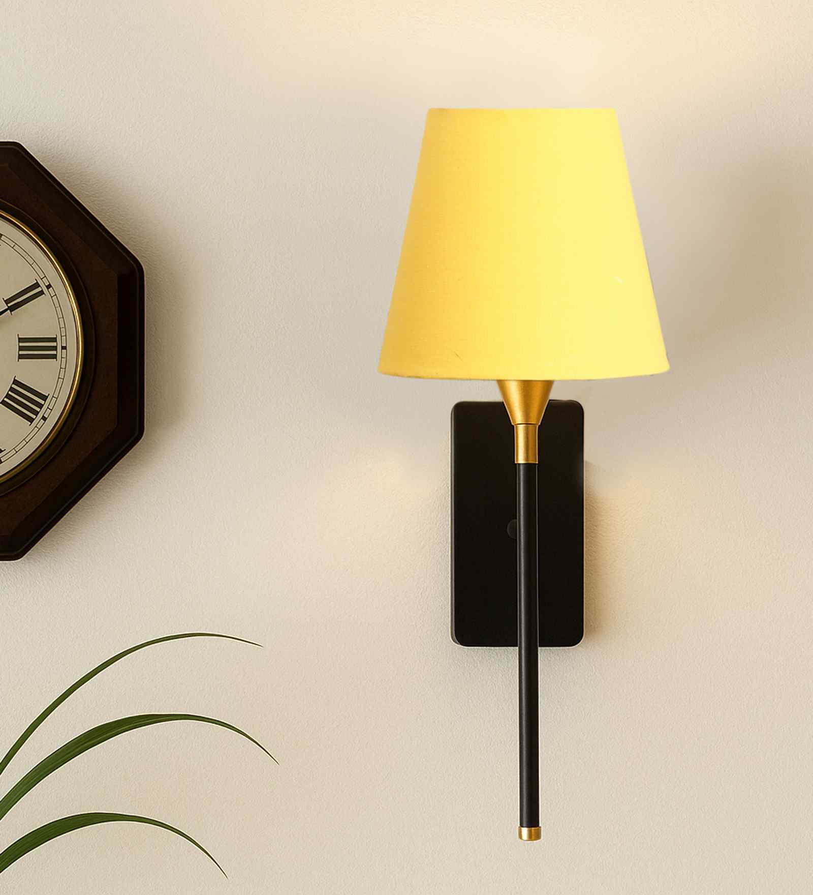Designer Conical Fabric Shade with Metal Base Premium Wall Lamp-(Yellow) Designer Conical Fabric Shade with Metal Base Premium Wall Lamp-(Yellow)