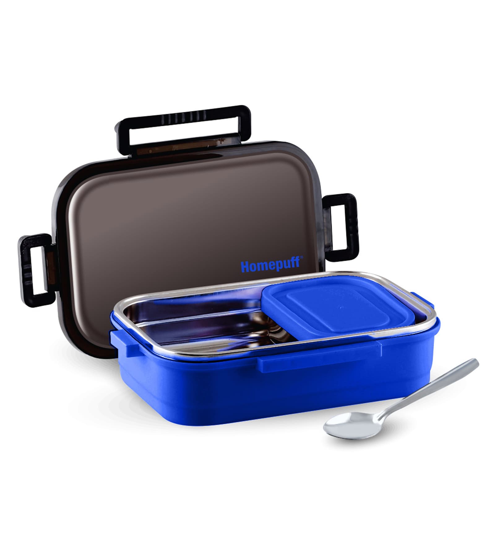 Designer Dark Blue Stainless Steel Lunch Box with Spoon
