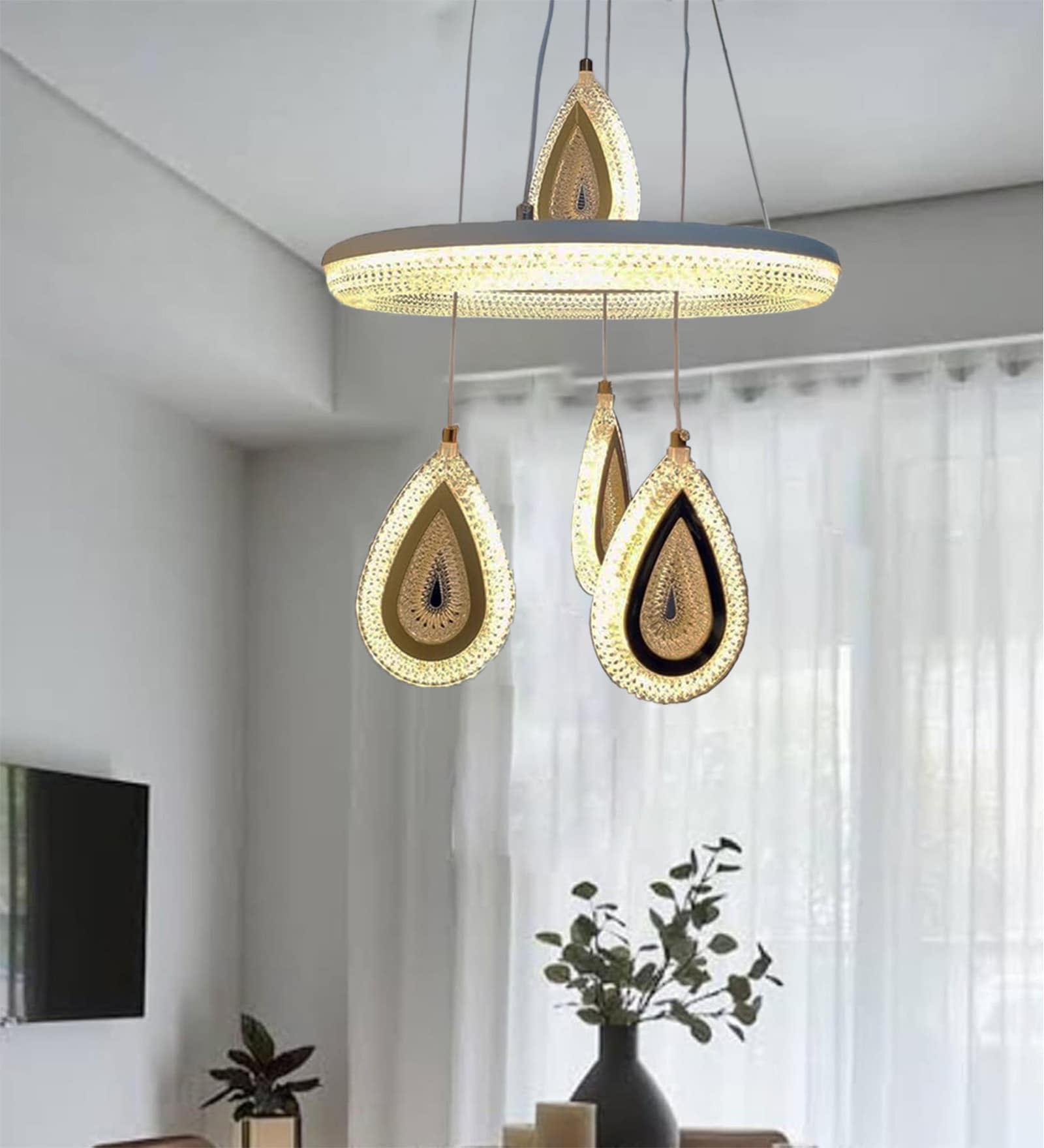 Designer Inbuilt LED Hanging Chandelier White Accent