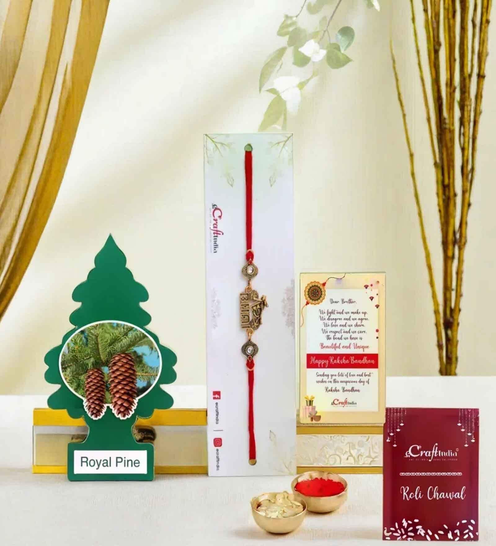 Saffron Shades Premium Lotus Rakhi Bracelet With Roli Chawal & Gift Box | Handmade Brass Rakhi For Brother