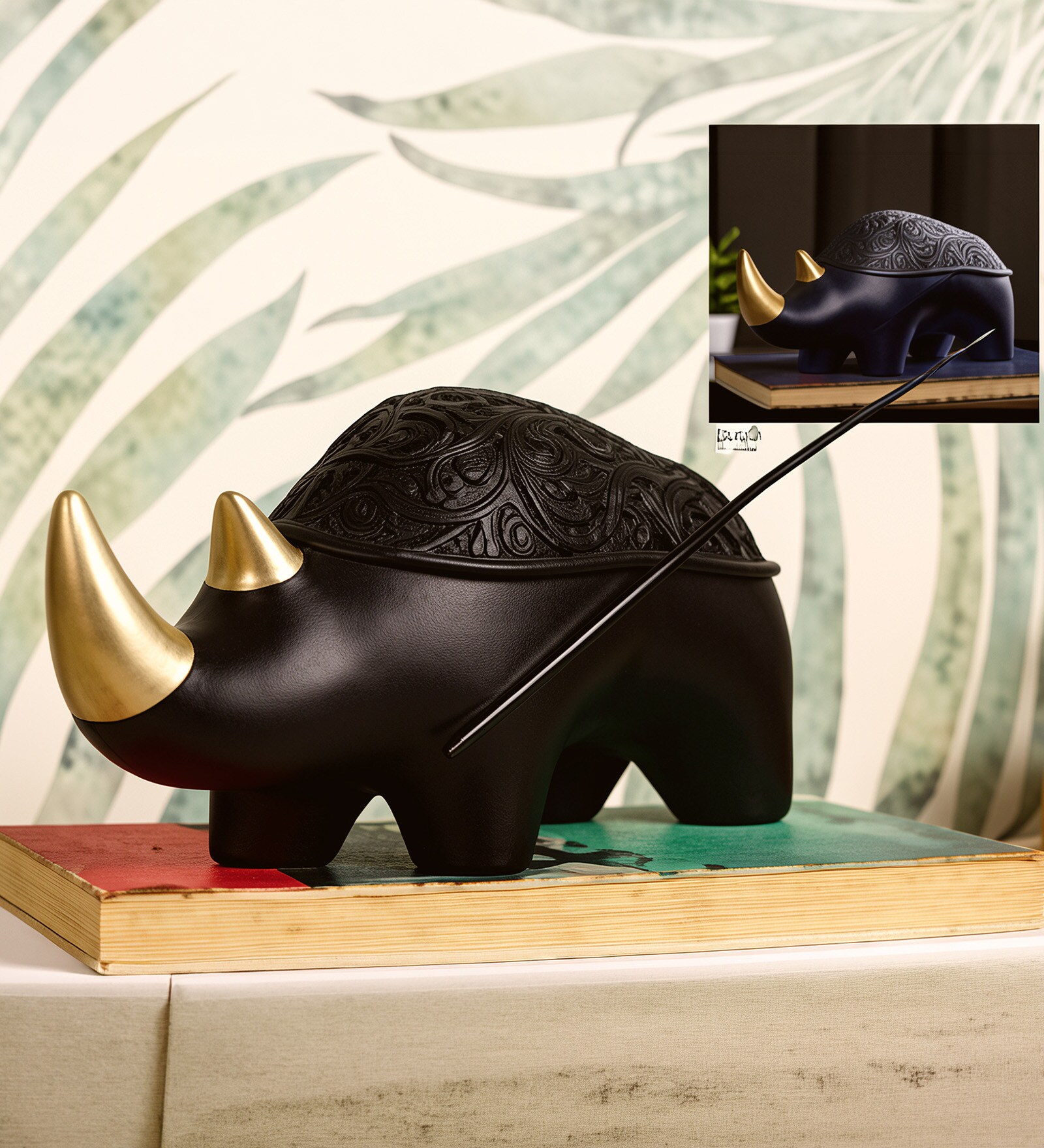 Rhino Black & Gold Resin Organiser with Removable Lid
