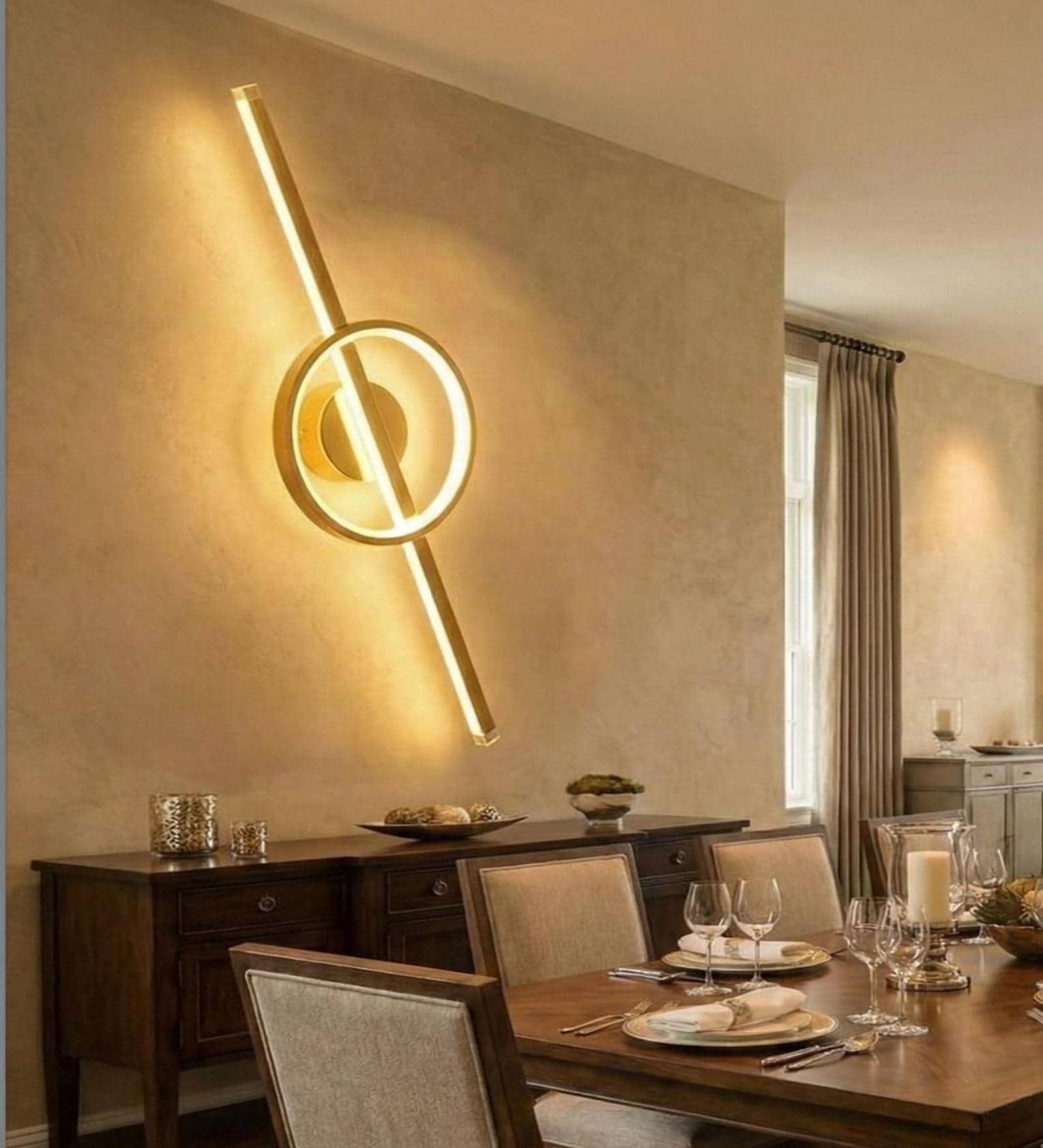 Designer Ring & Bar Golden LED Wall Light