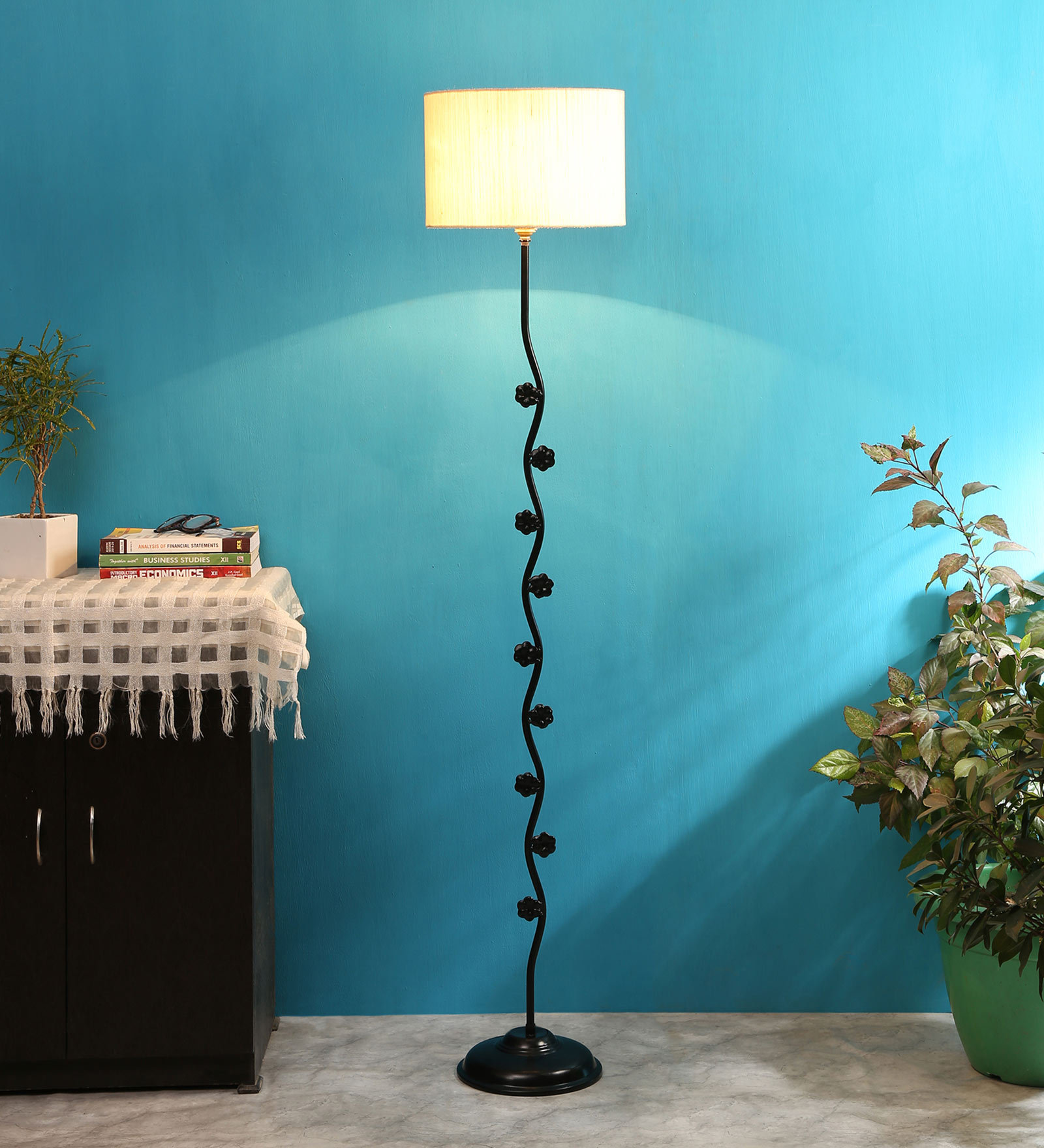 Andre Off White Cotton Shade Club Floor Lamp With Iron Base