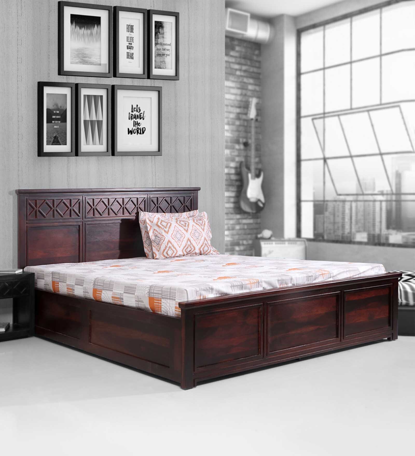 Destiny Queen Bed With Hydraulic Storage in Walnut Finish