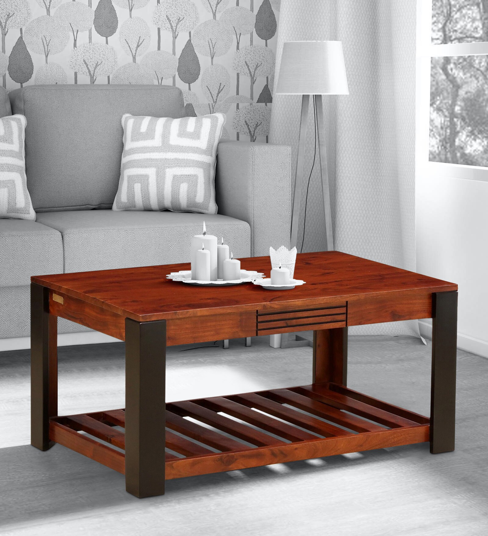 Deux Solid Wood Coffee Table in Dual Tone Finish