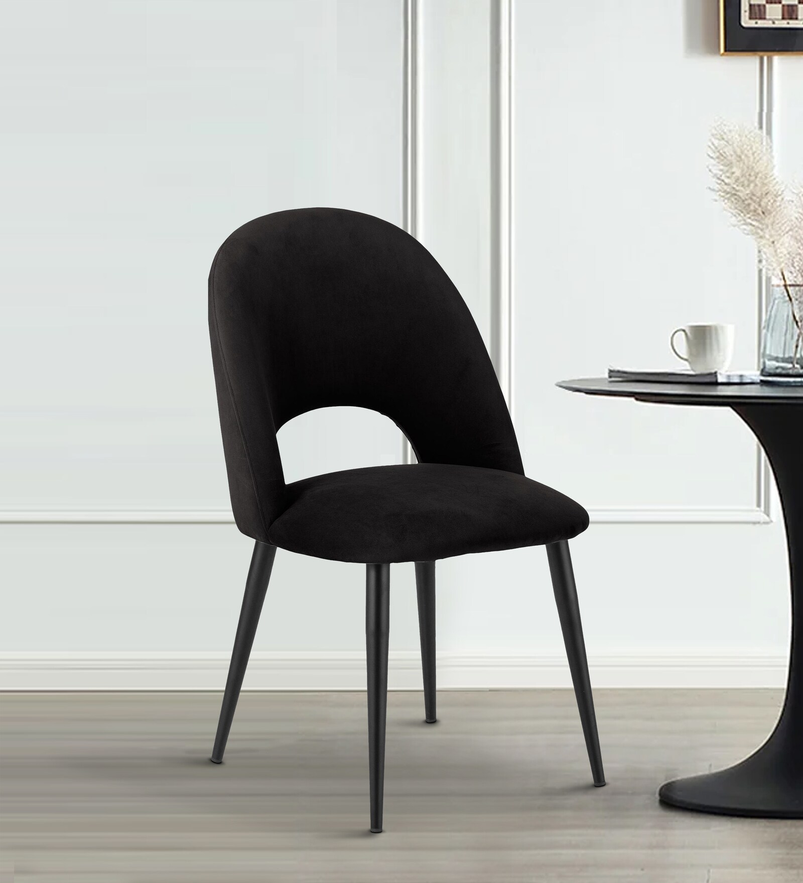 Deva Velvet Dining Chair In Black Colour