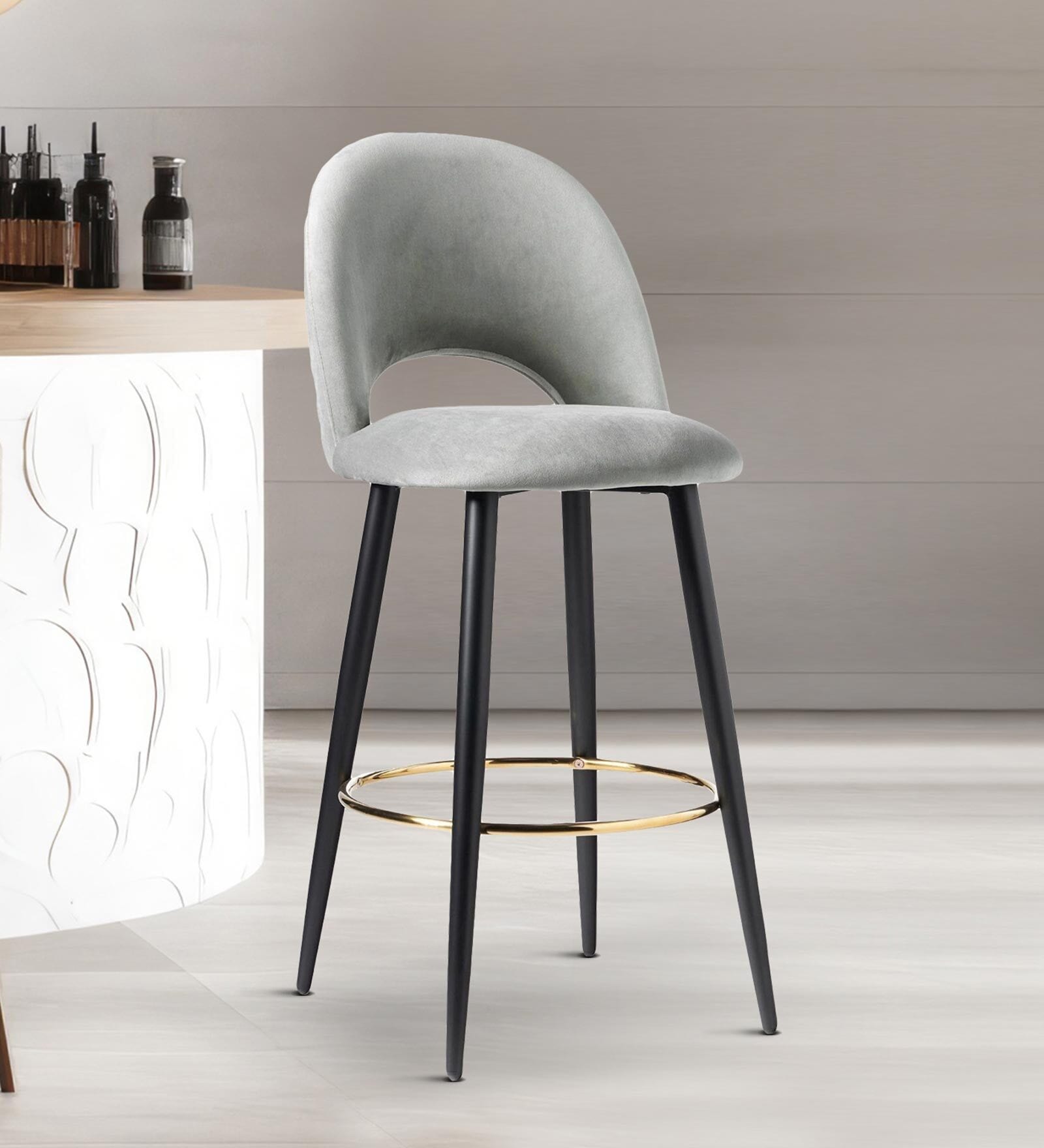 Deva Velvet Bar Chair In Grey Colour