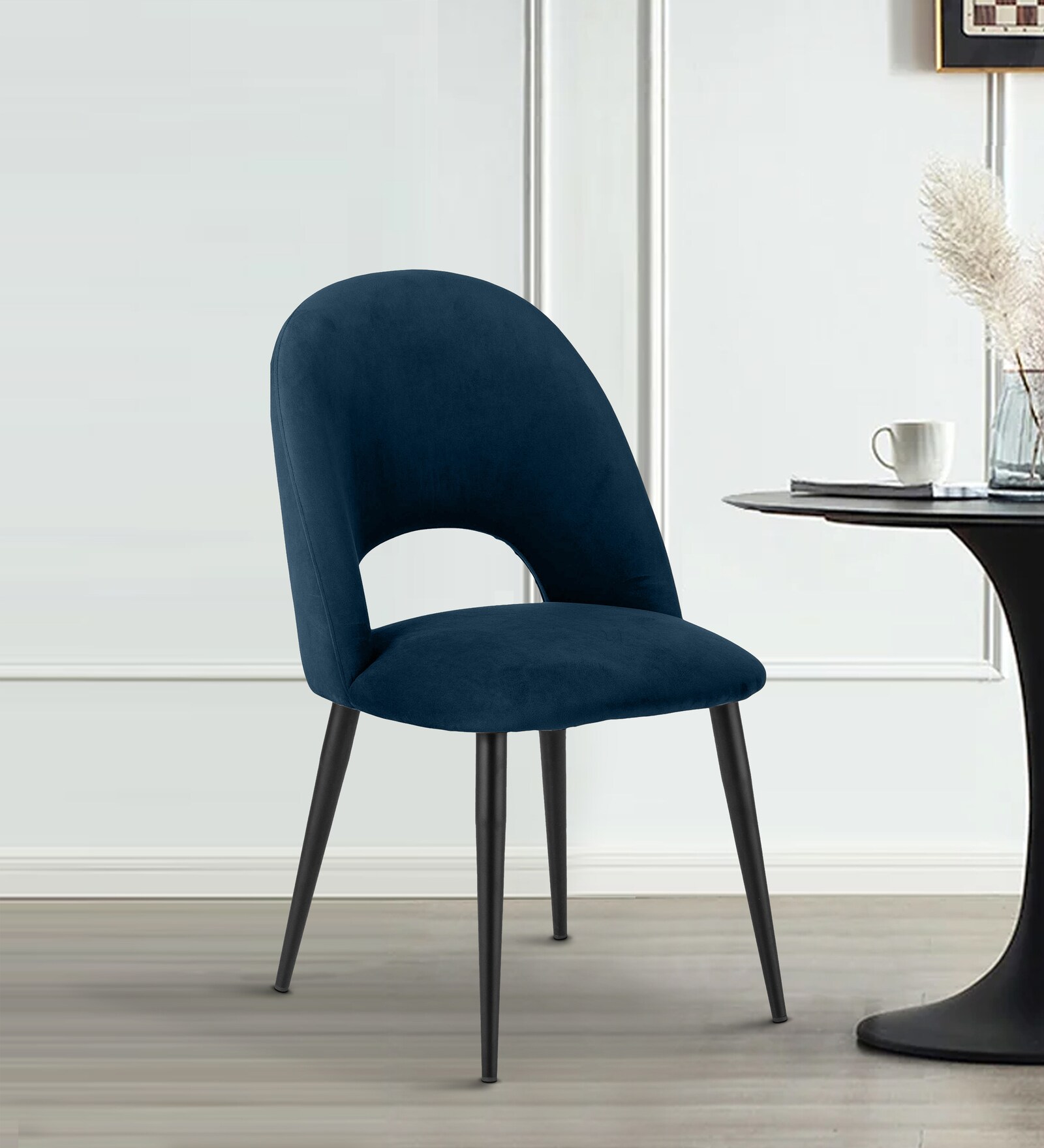 Deva Velvet Dining Chair In Navy Blue Colour