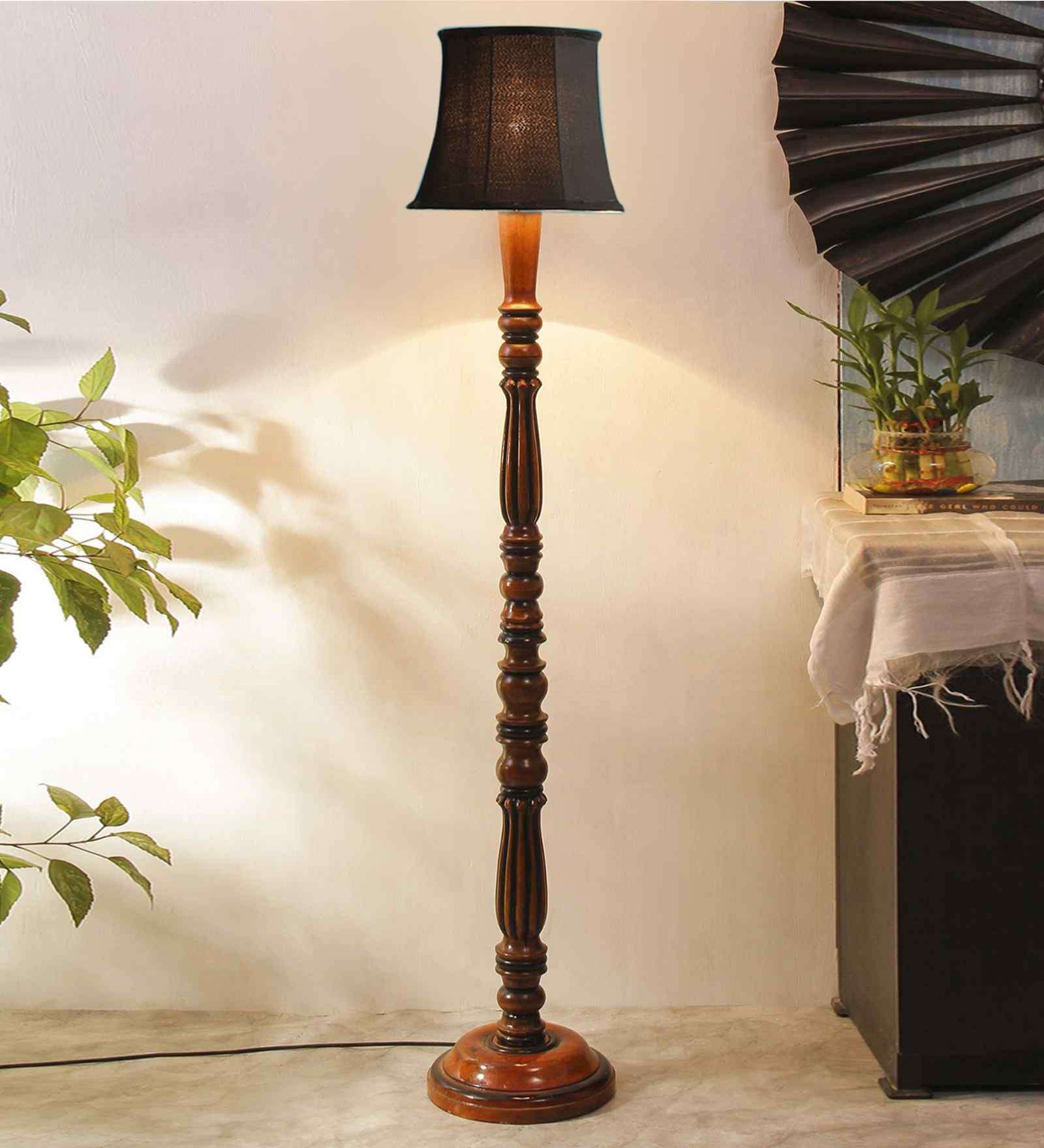 Black Cotton Wooden floor Lamp