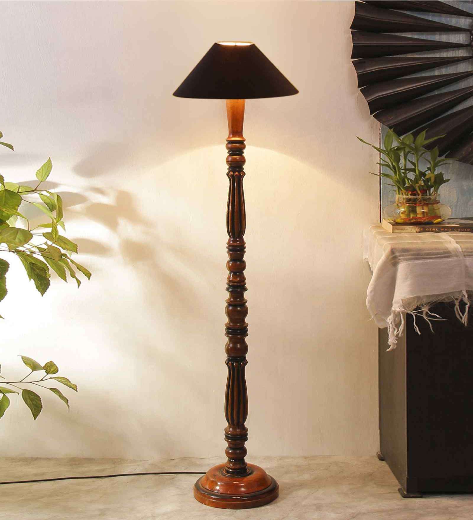 Black coolie cotton Wooden floor lamp