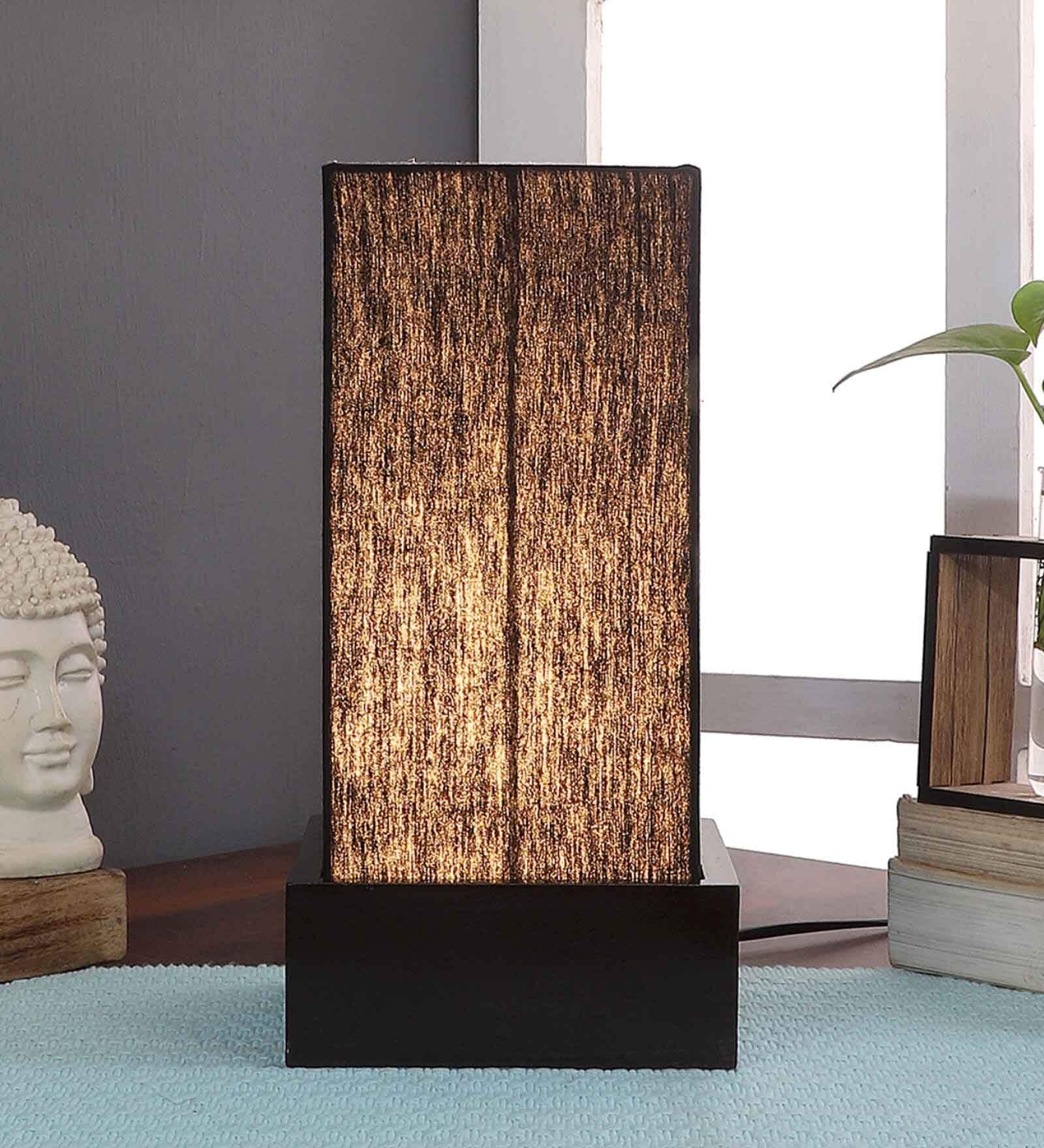 Miler Black Cotton Fabric Shade Table Lamp With Wood Base