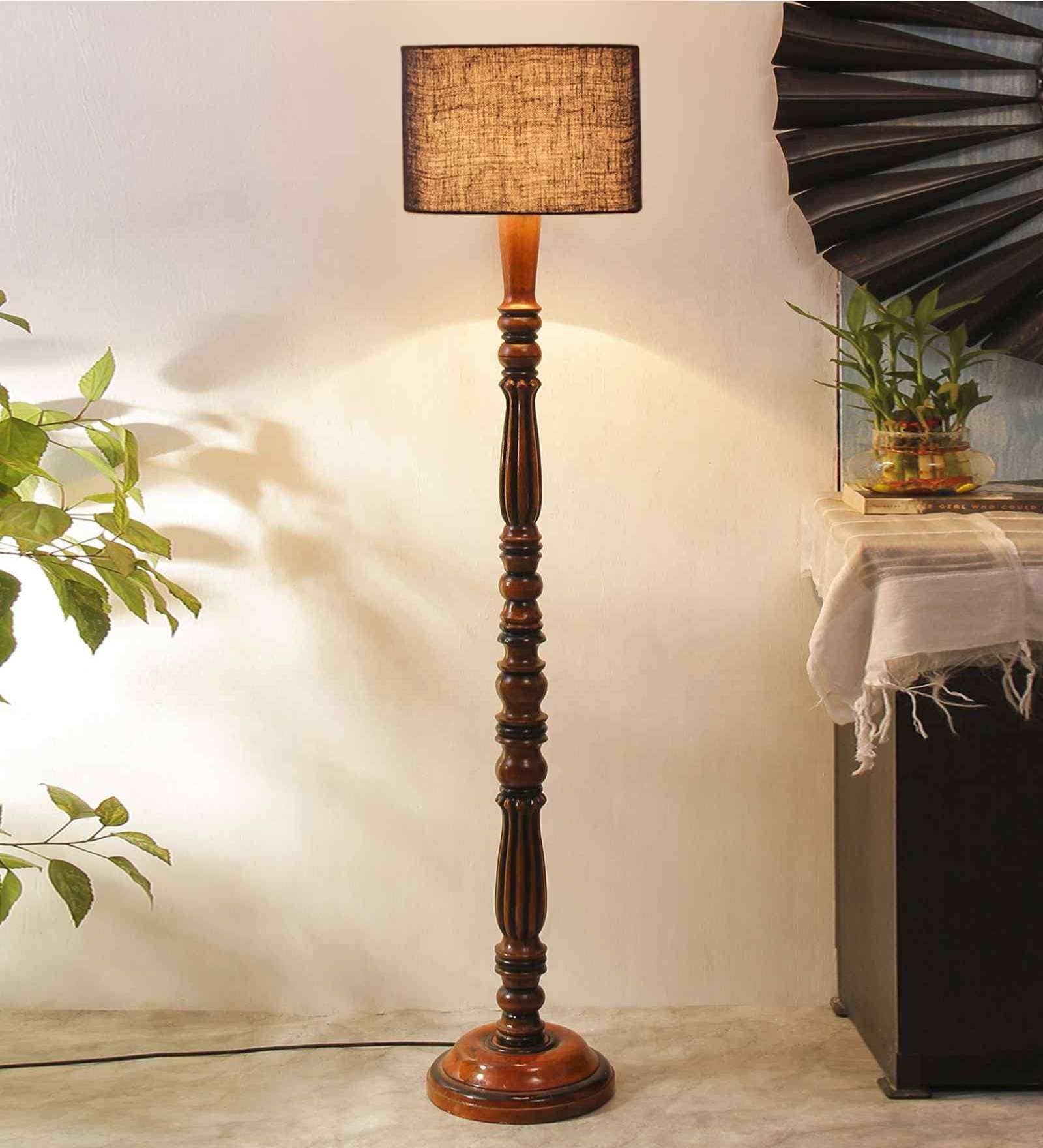 Blue Jute Wooden floor Lamp