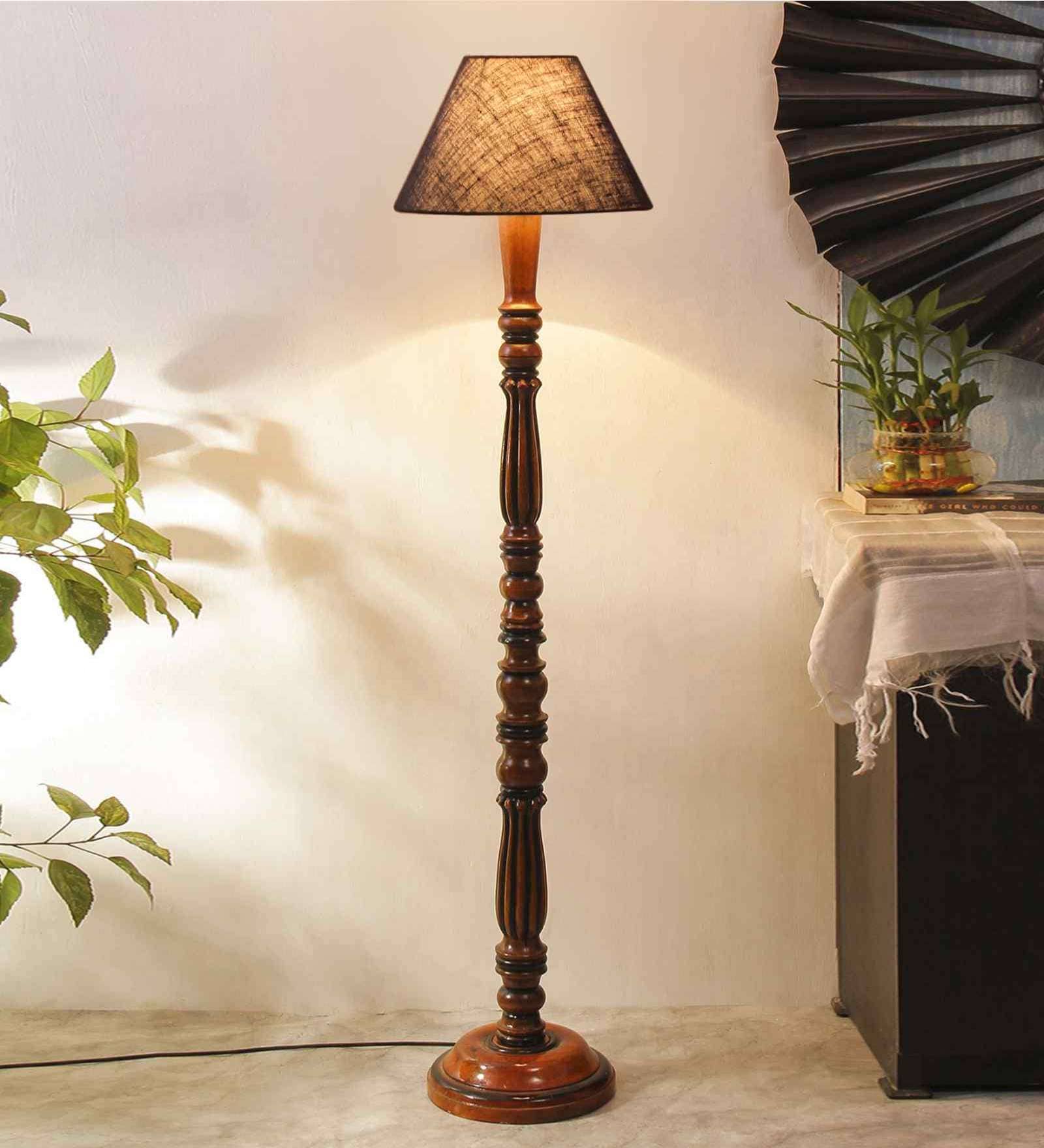 Blue Jute Conical wooden floor lamp