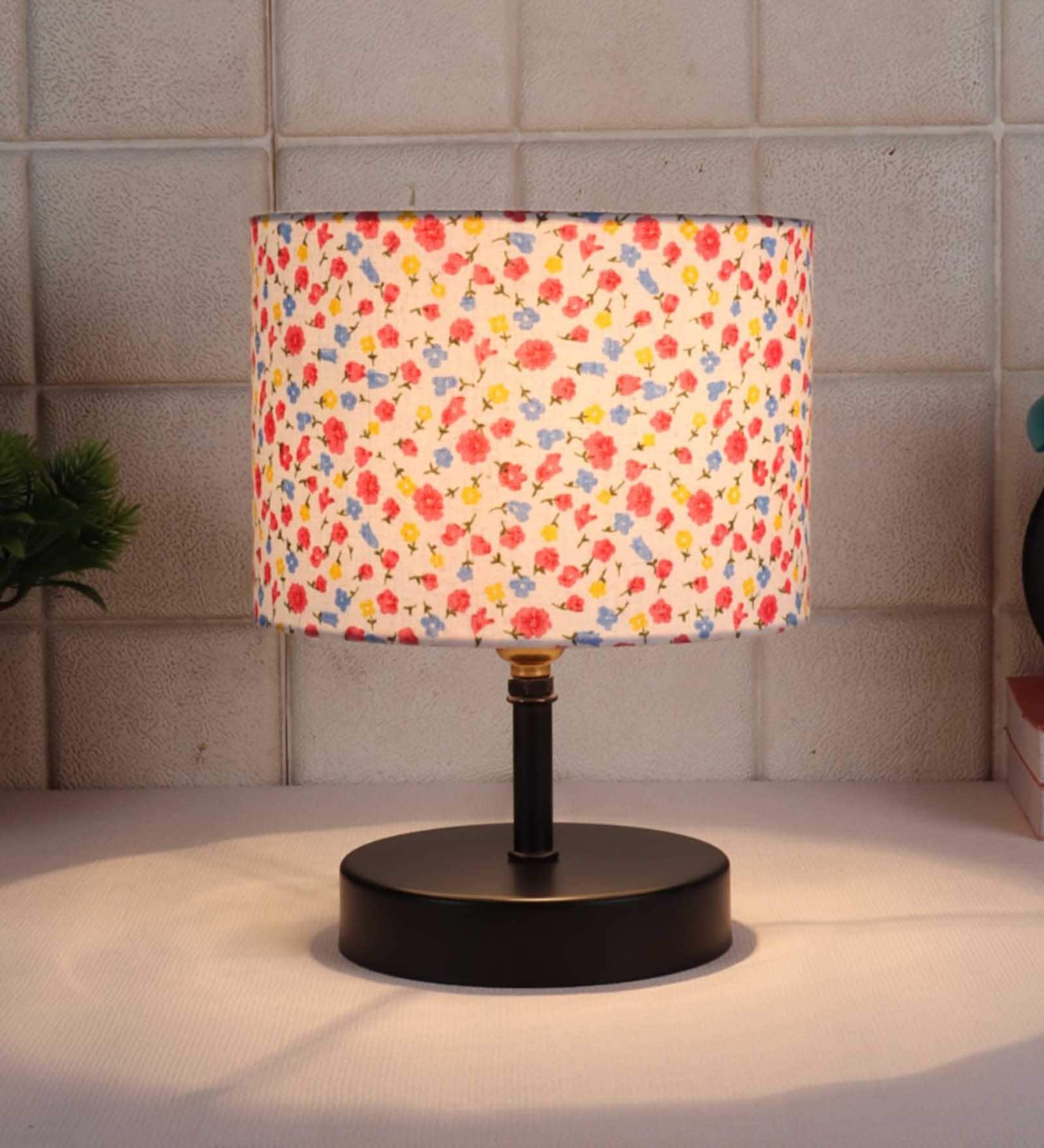 Devansh Iron  Table Lamp With Multicolor  Cotton  Shade