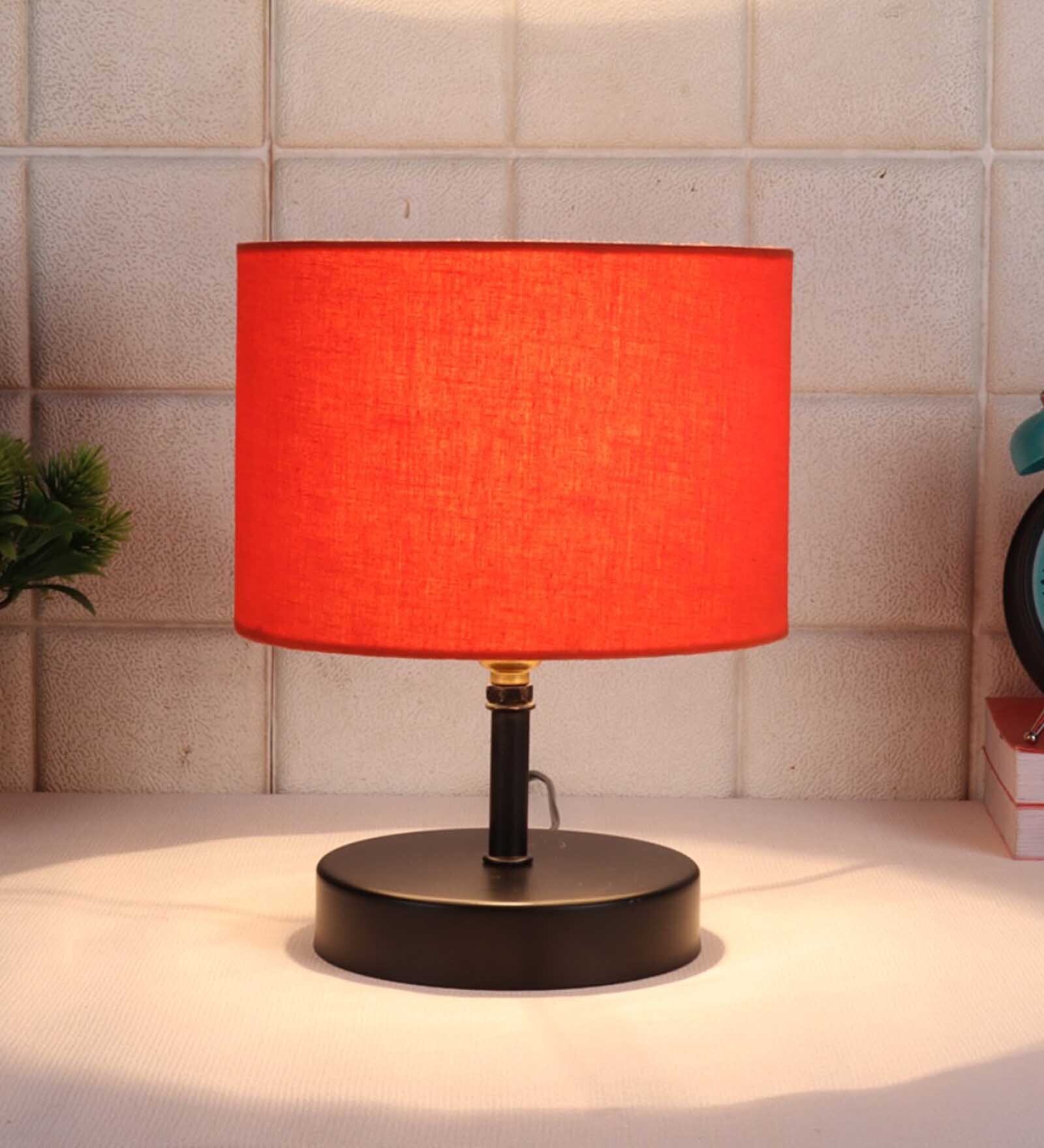 Devansh Iron  Table Lamp With Orange Cotton  Shade