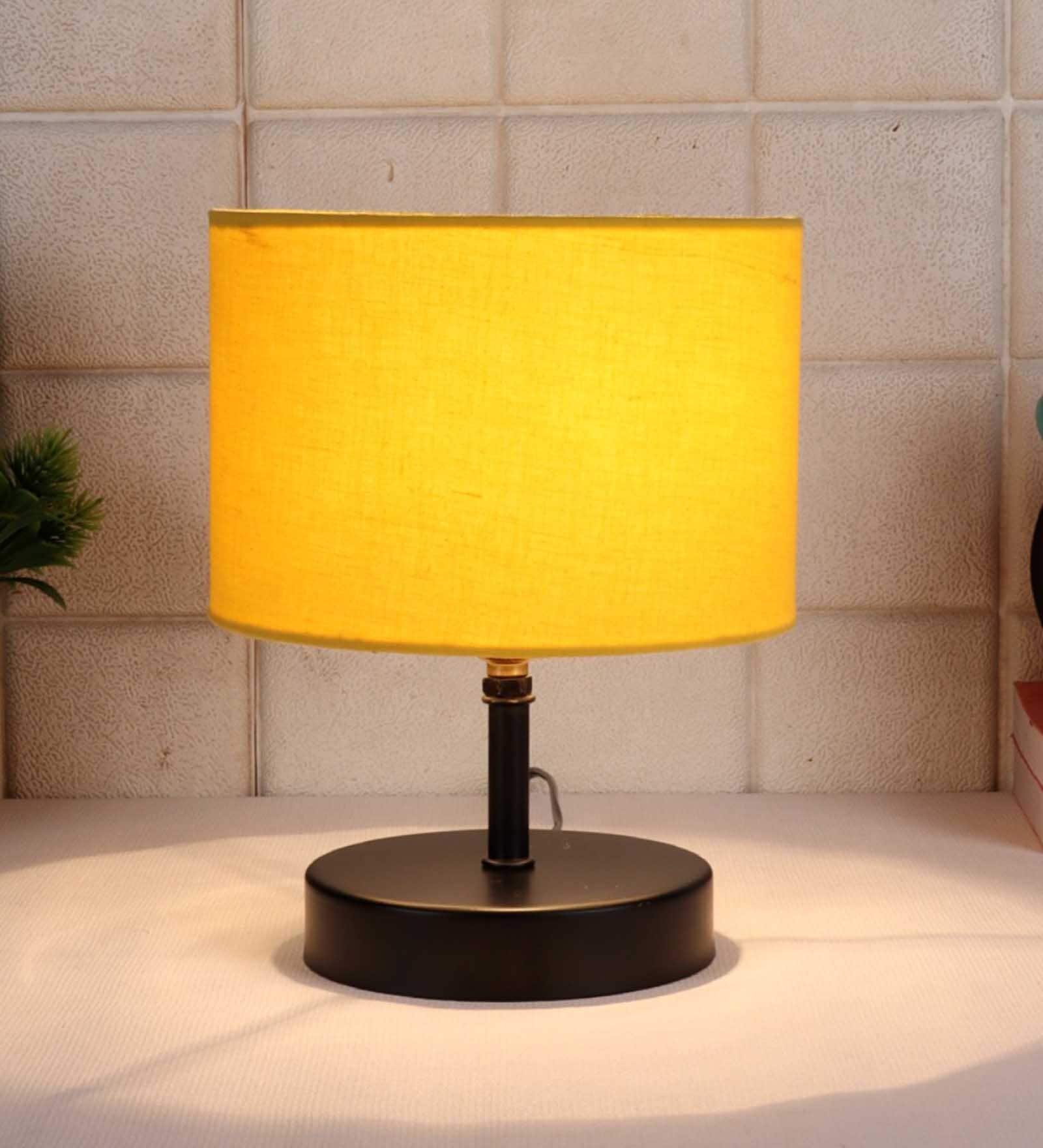 Devansh Iron  Table Lamp With Yellow Cotton  Shade