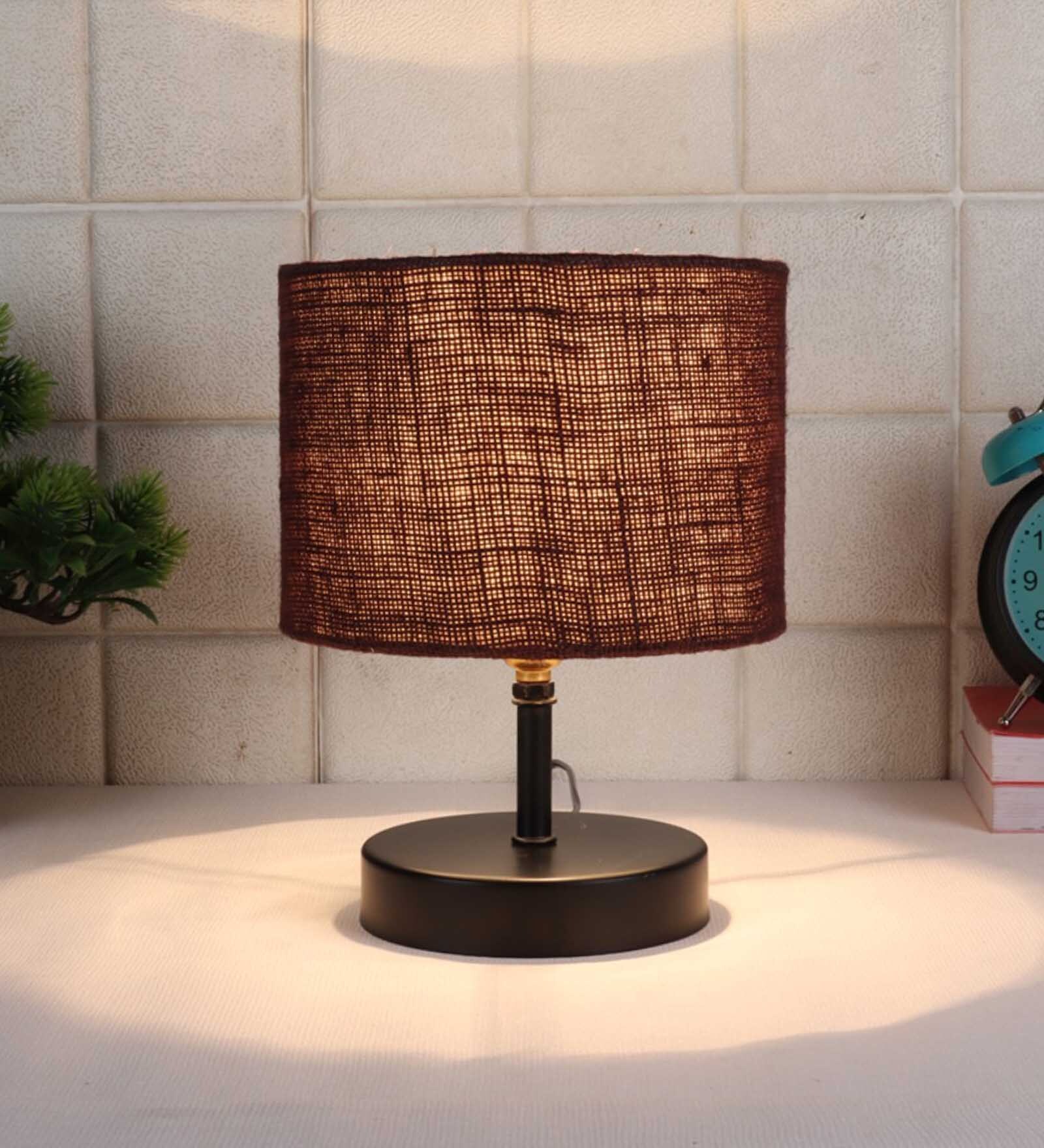 Devansh Iron Table Lamp With Brown Jute Shade