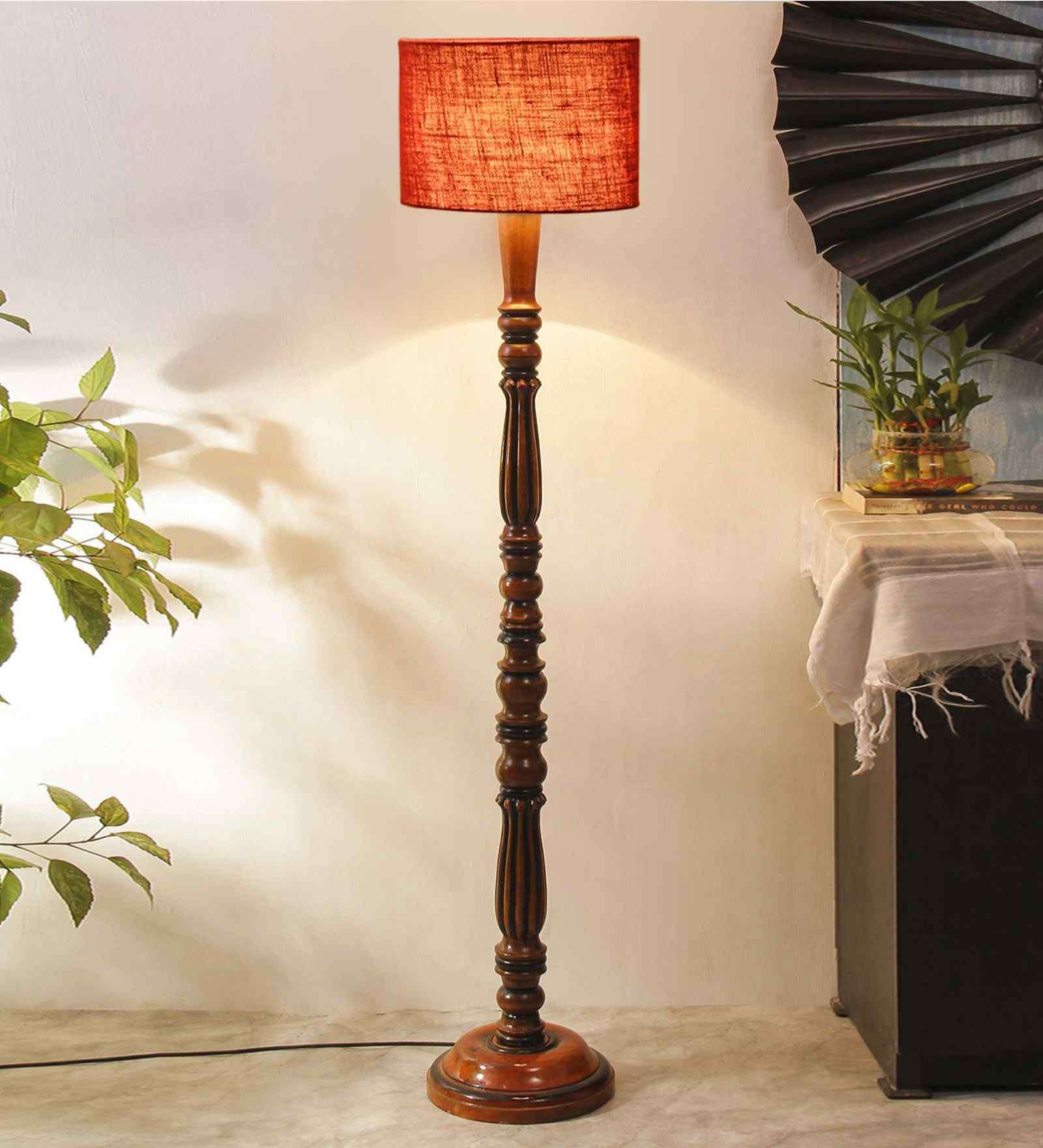 Maroon Jute Wooden floor Lamp