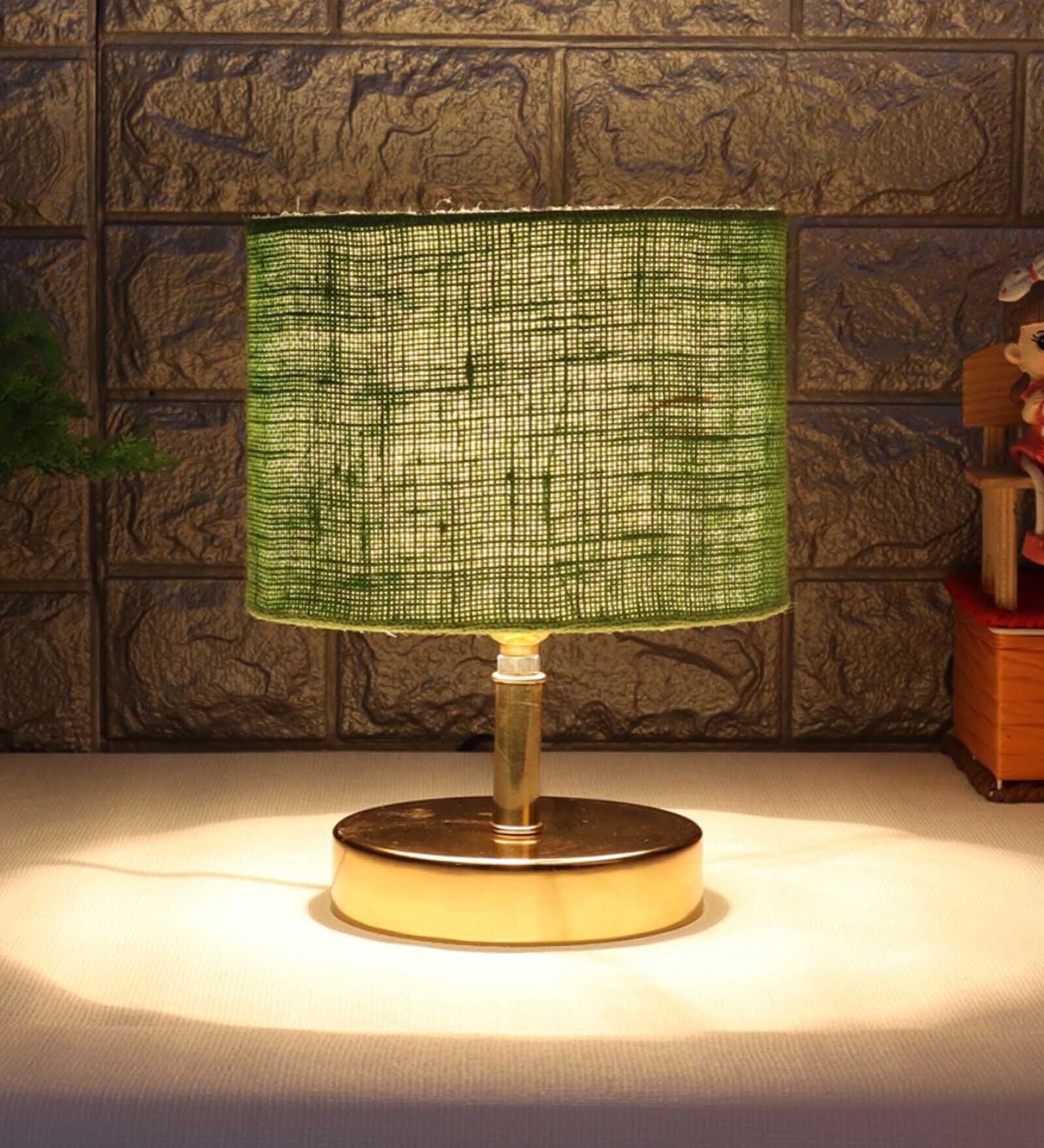 Flamingo Green Jute Shade Night Lamp With Metal Base