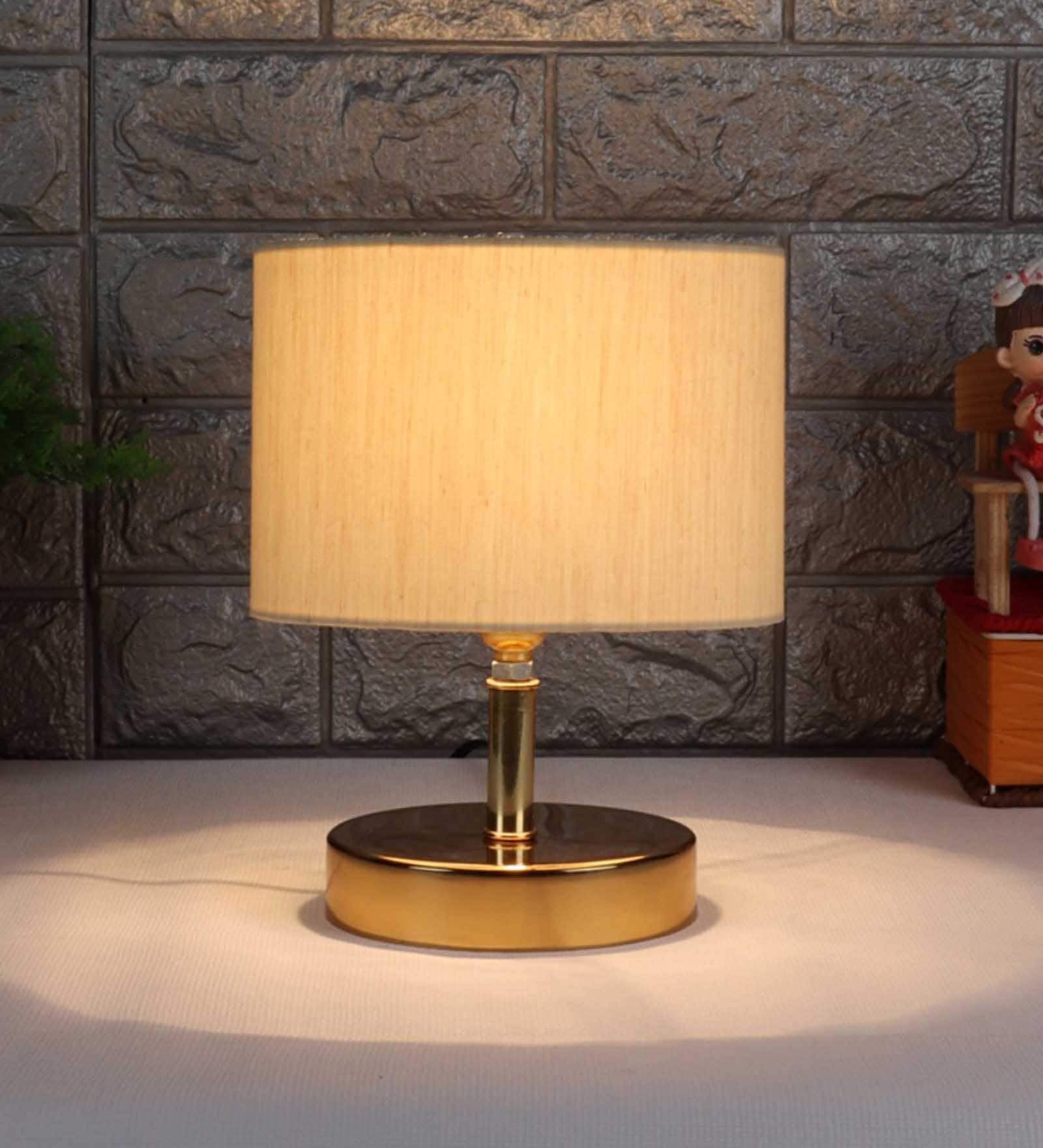 Bristol Off White Cottan Fabric Shade Night Lamp With Metal Base