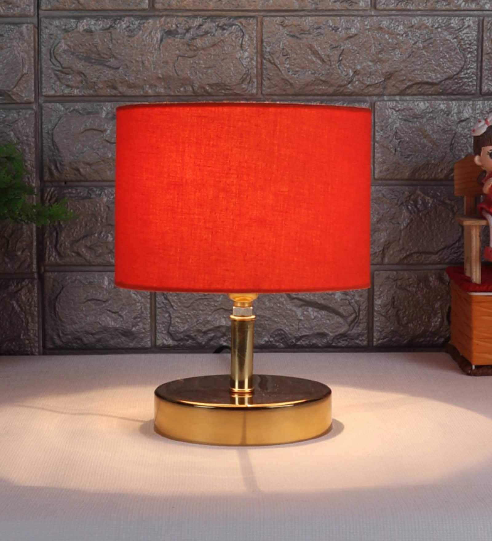 Devansh Metal table lamp with Orange cotton  Shade