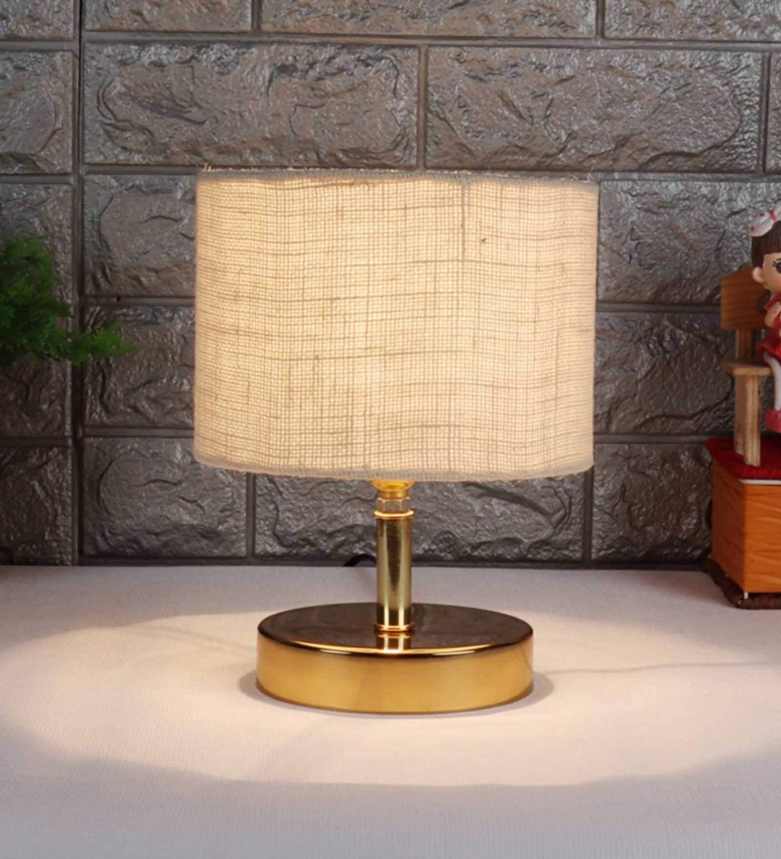 Gabrielle White Jute Shade Night Lamp With Metal Base