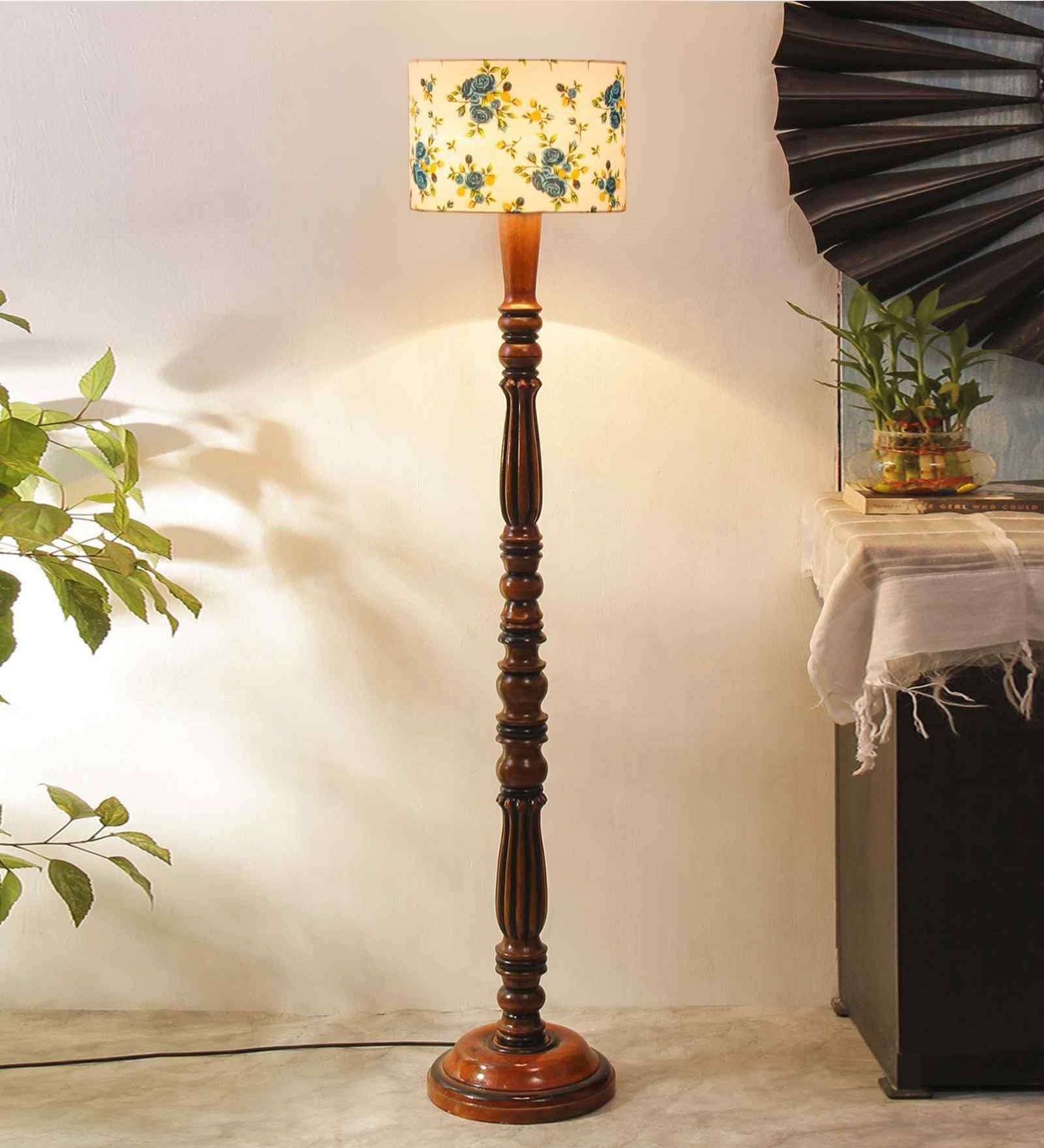 Multicolor Cotton Wooden floor Lamp