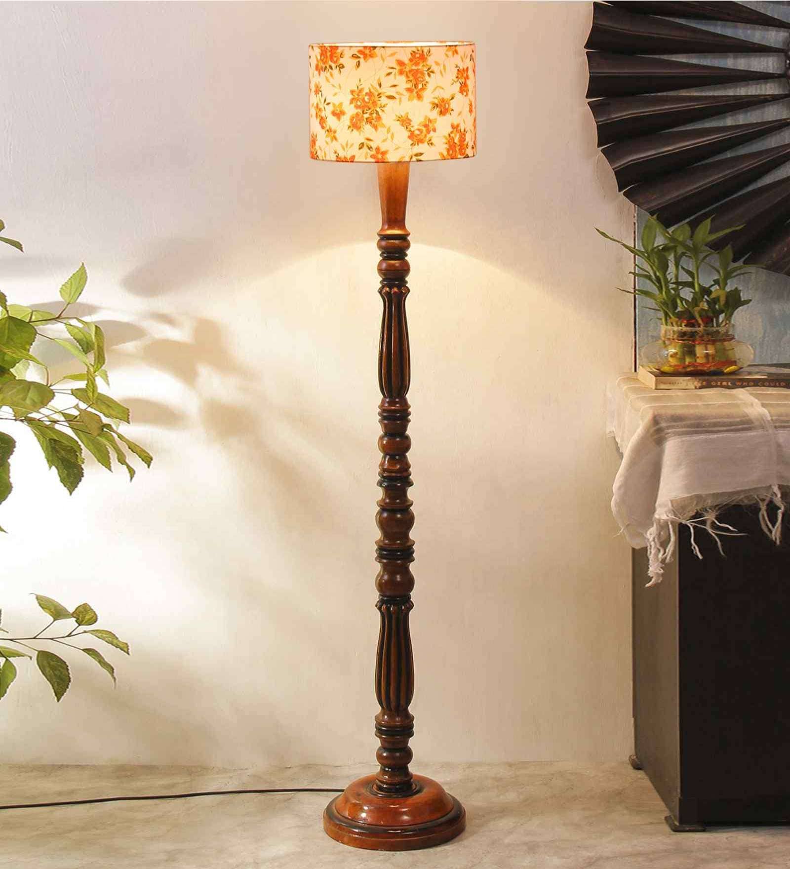 Multicolor Cotton Wooden floor Lamp