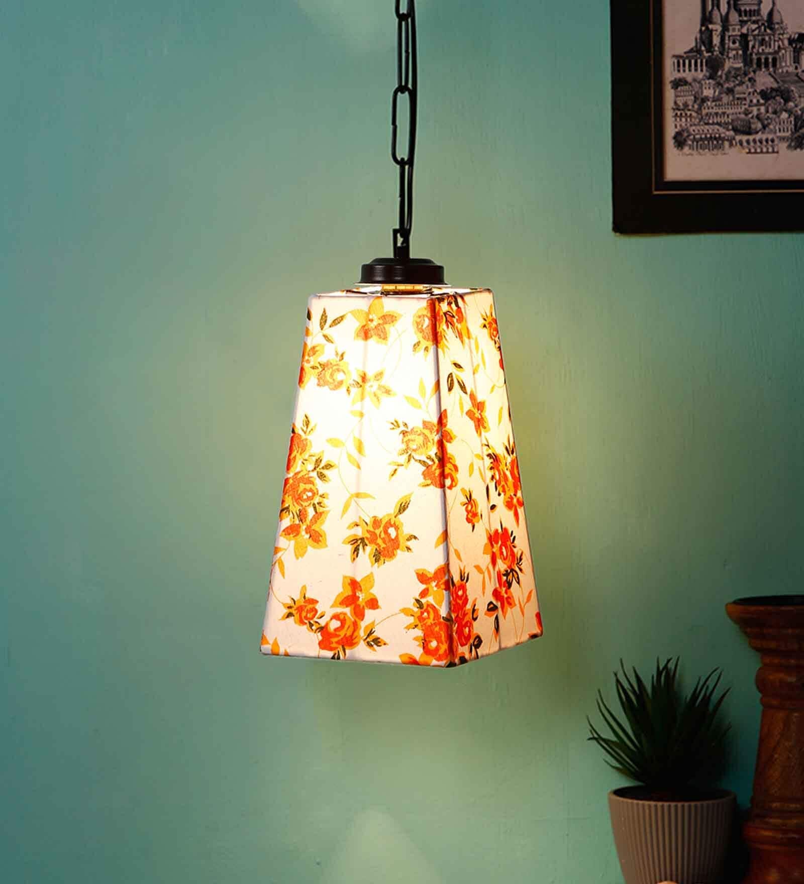 Devansh Multicolor Cotton Pyramid Hanging Single Hanging Lamp