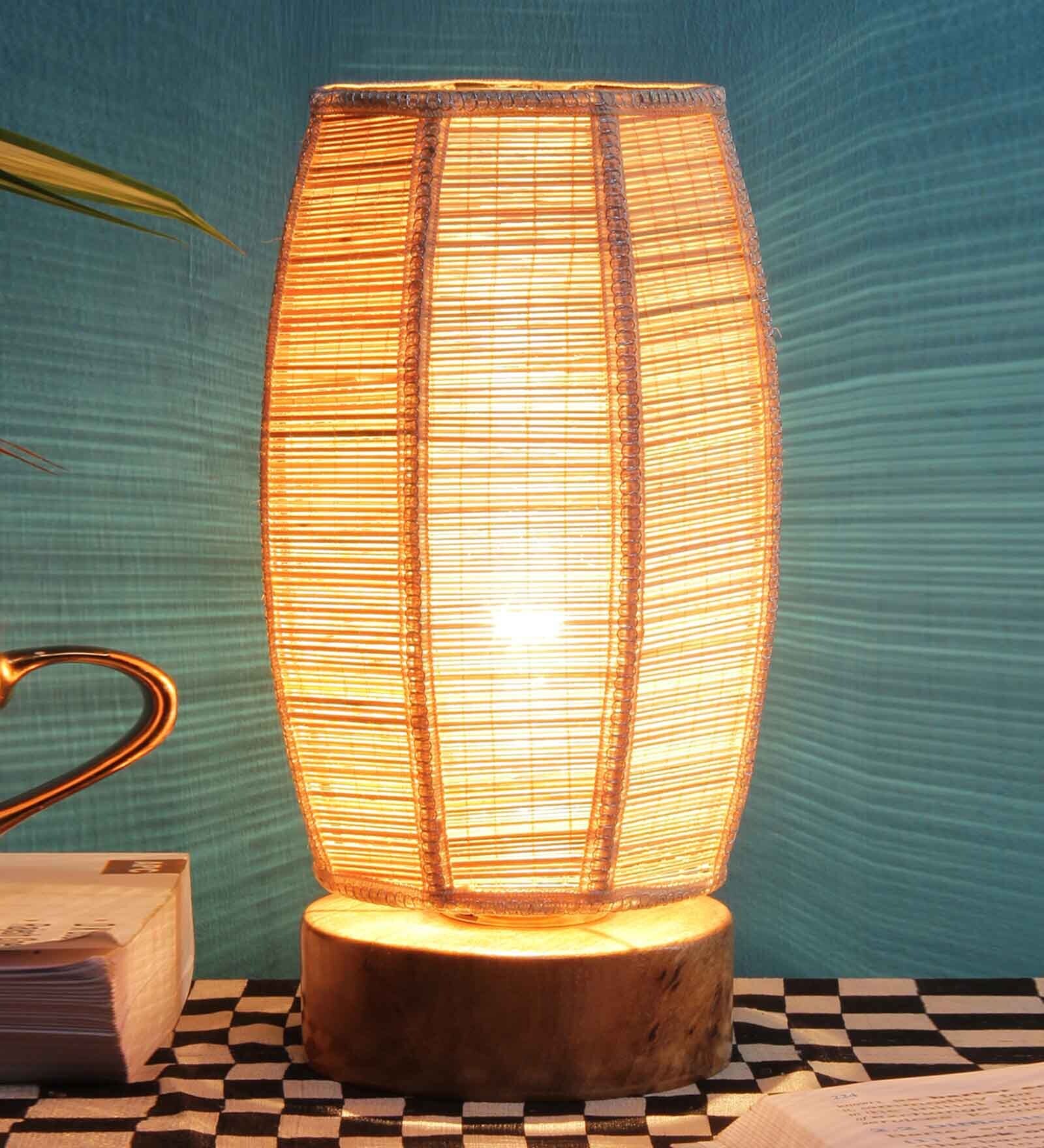Dholak Natural Shade Table Lamp With Cotton Base