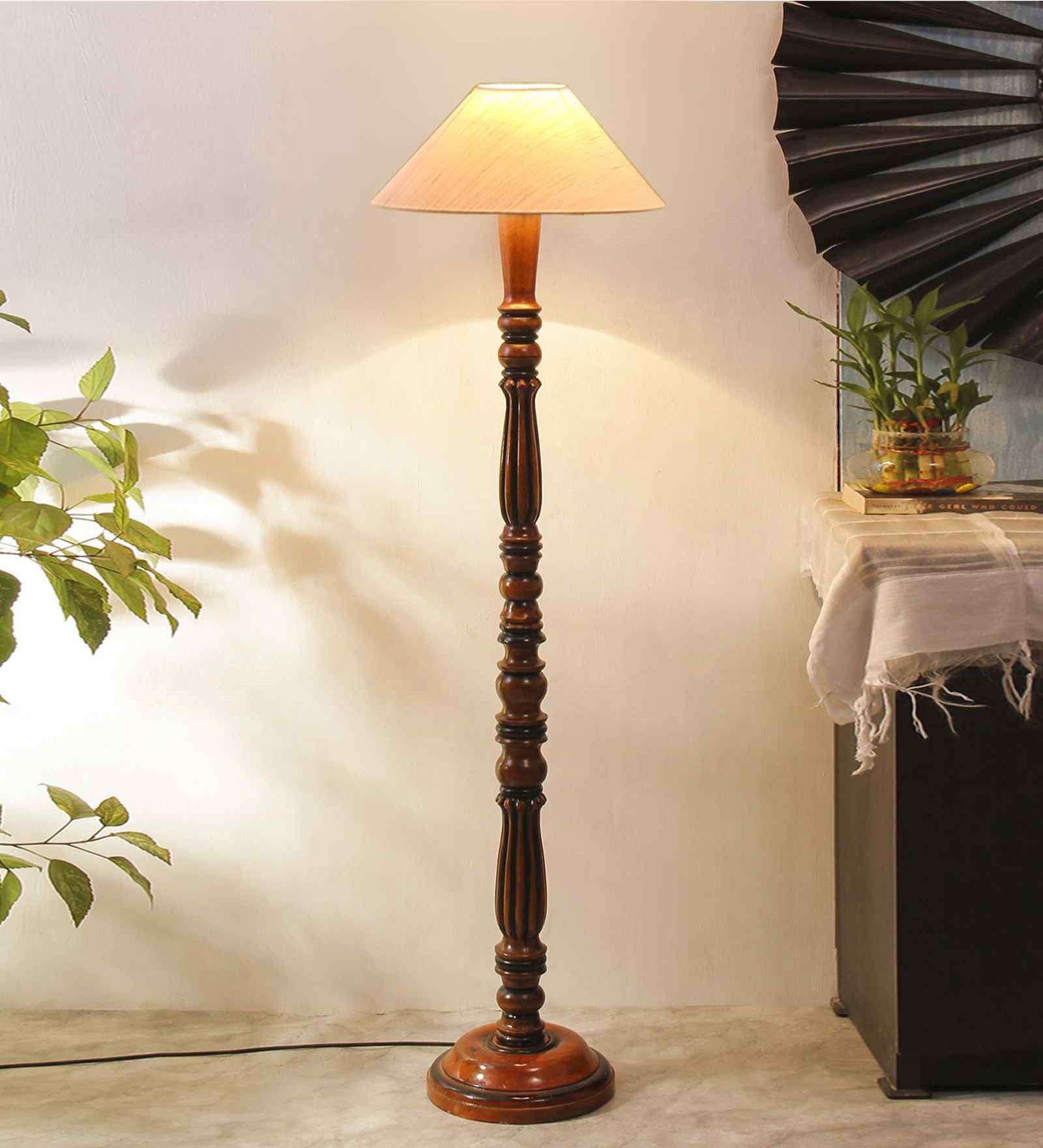 off white coolie cotton Wooden floor lamp