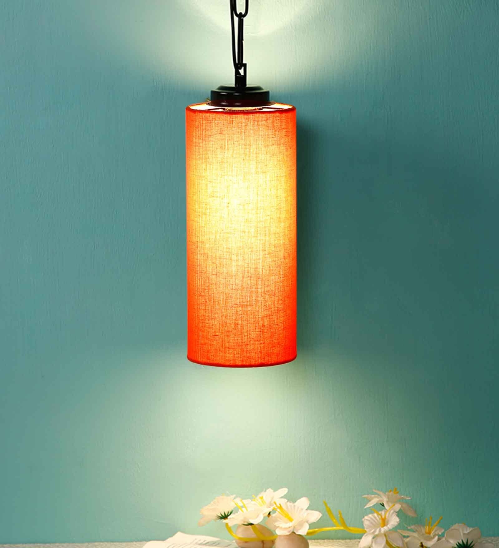 Devansh Orange Cotton Cylindrical Hanging Single Hanging Lamp