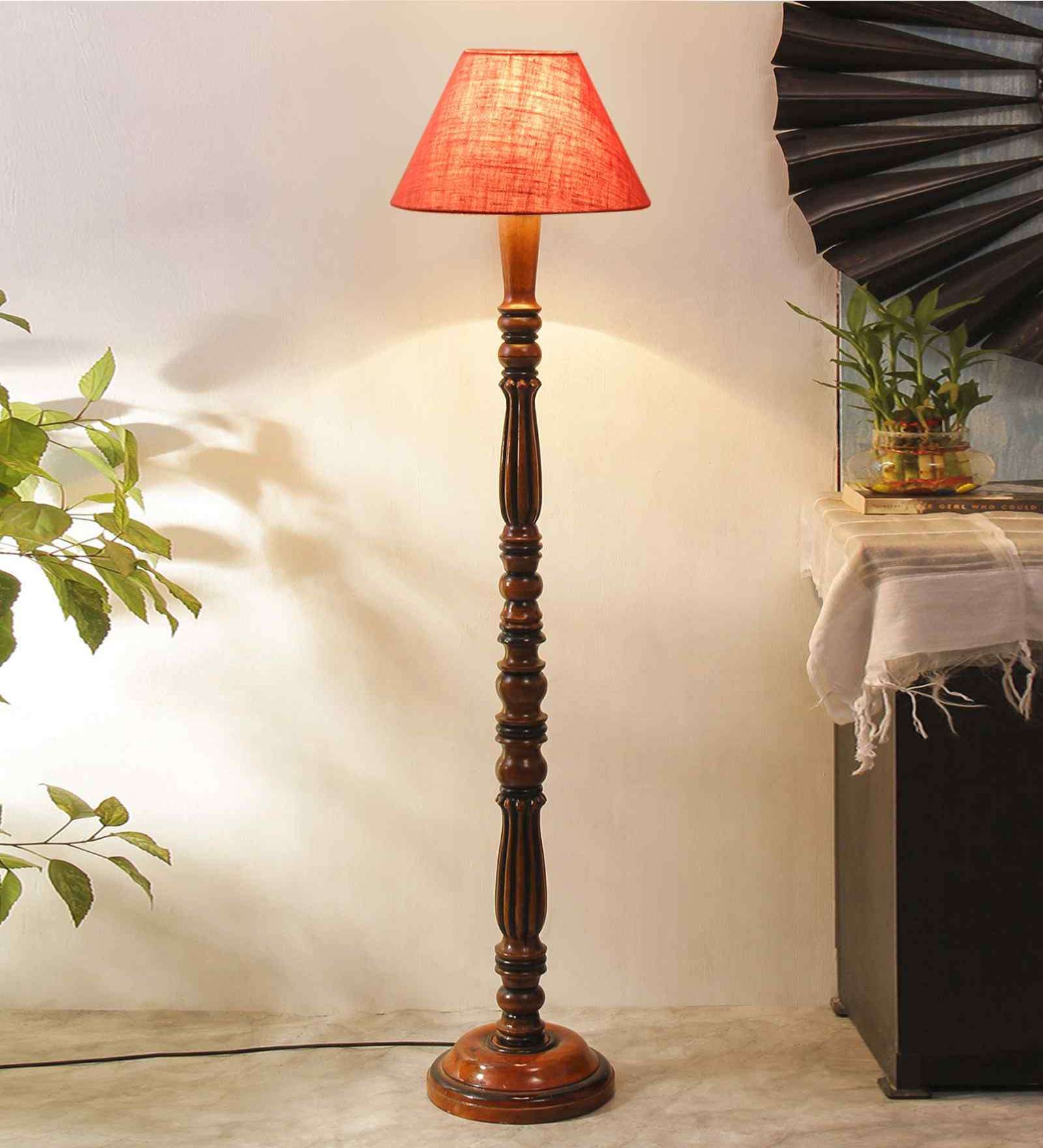 Pink Jute Conical wooden floor lamp