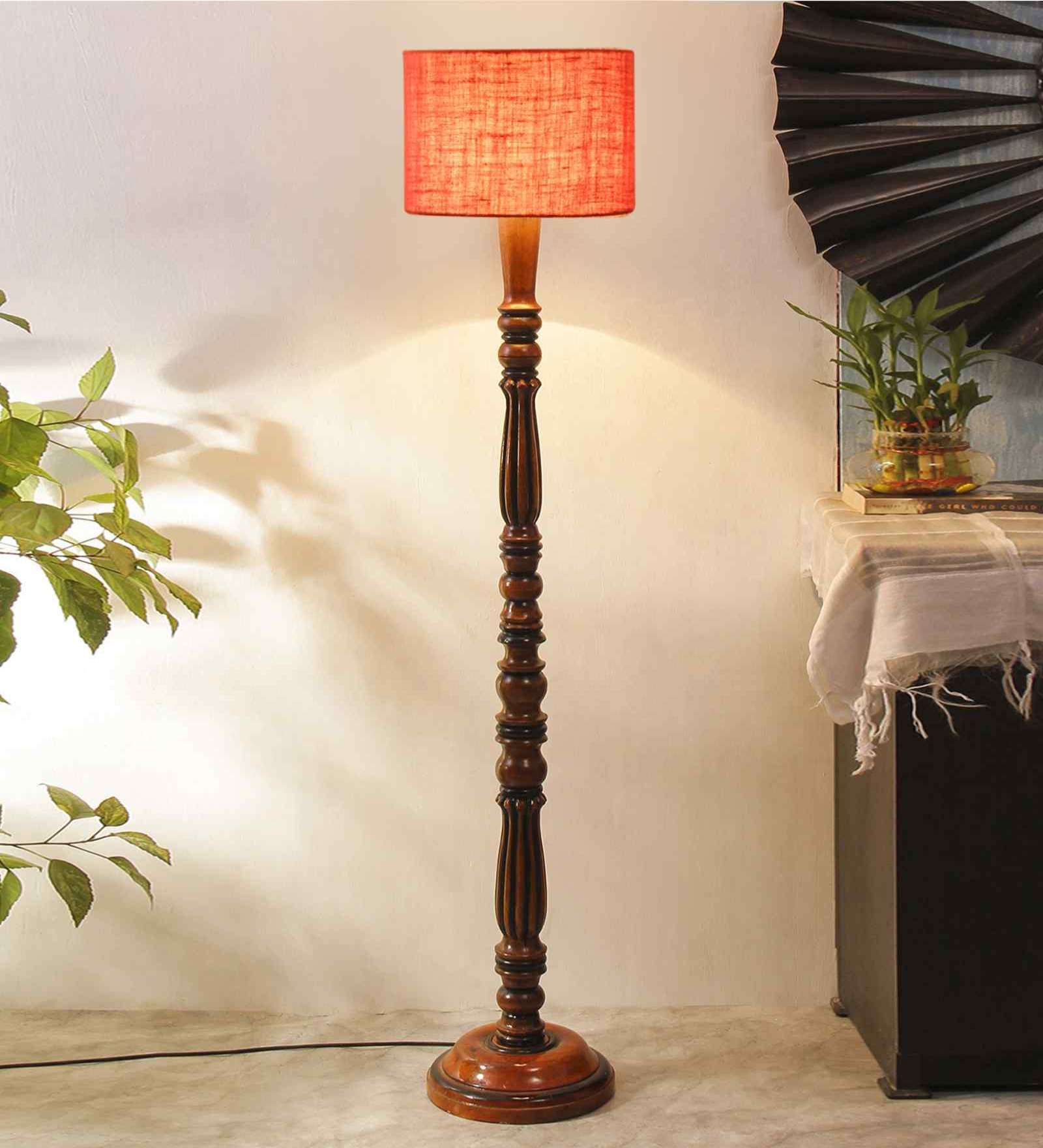 Pink Jute Wooden floor Lamp