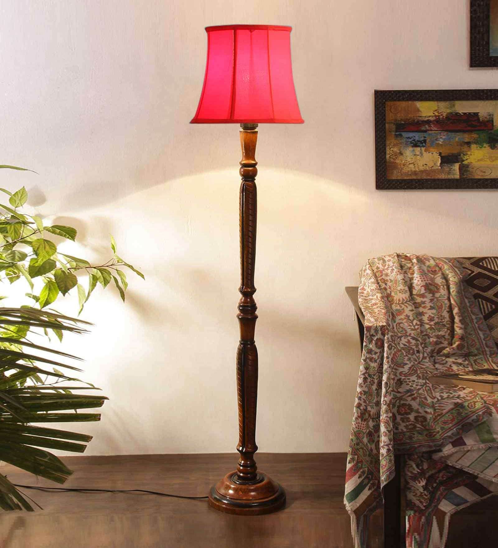 Red Cotton Wooden floor Lamp