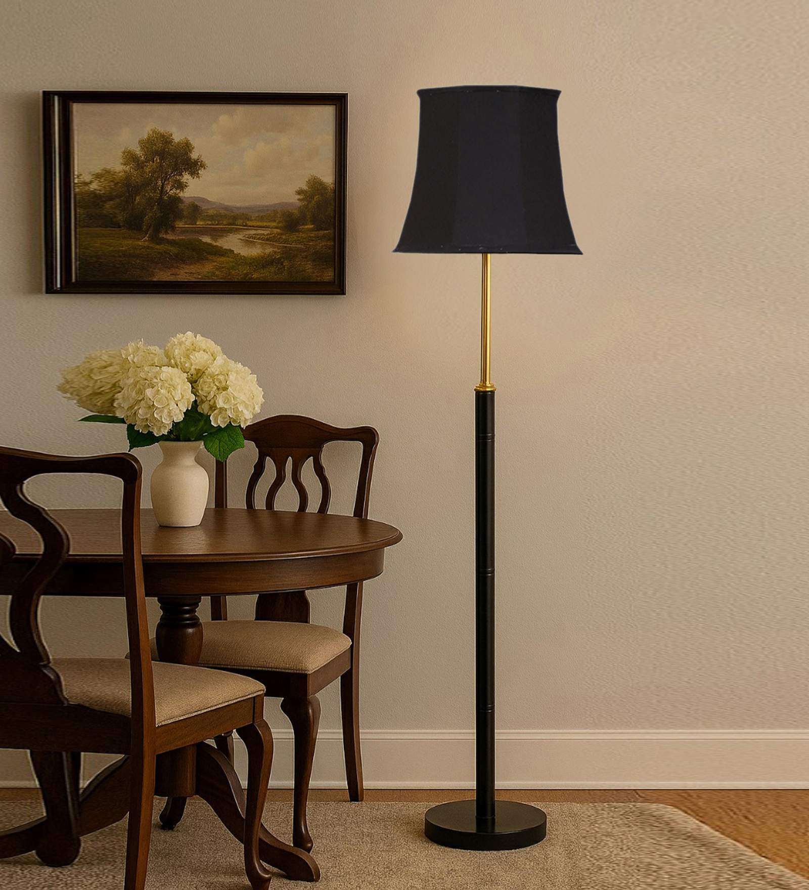 Devansh Soft back Black cotton shade with Wood Base