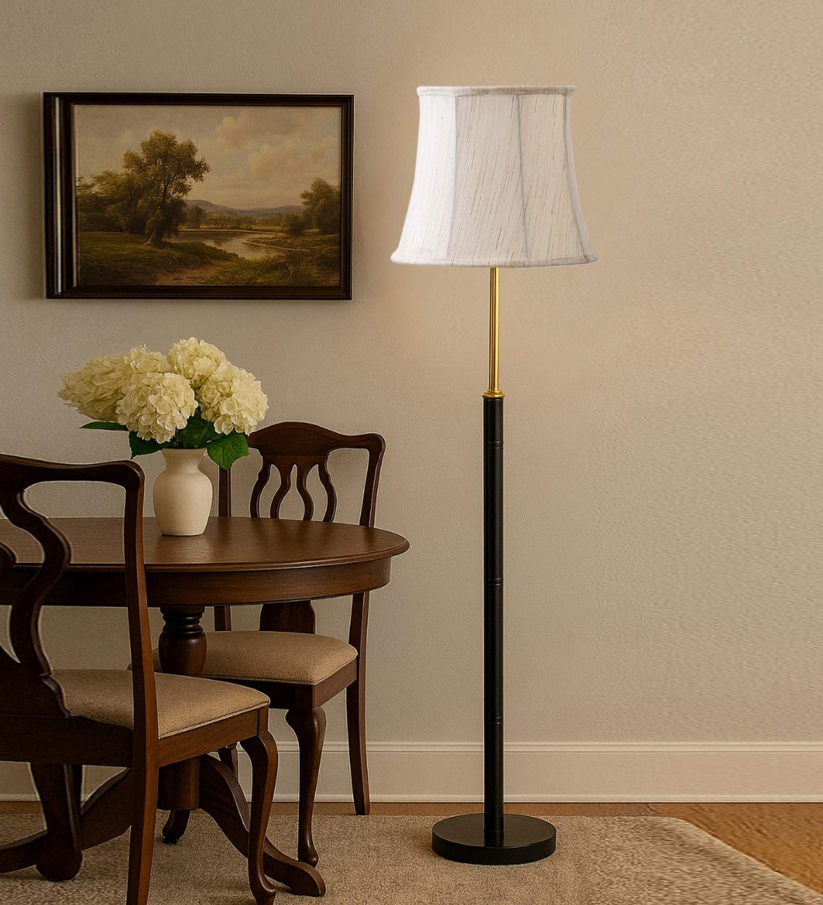 Devansh Soft back off-white cotton shade with Wood Base